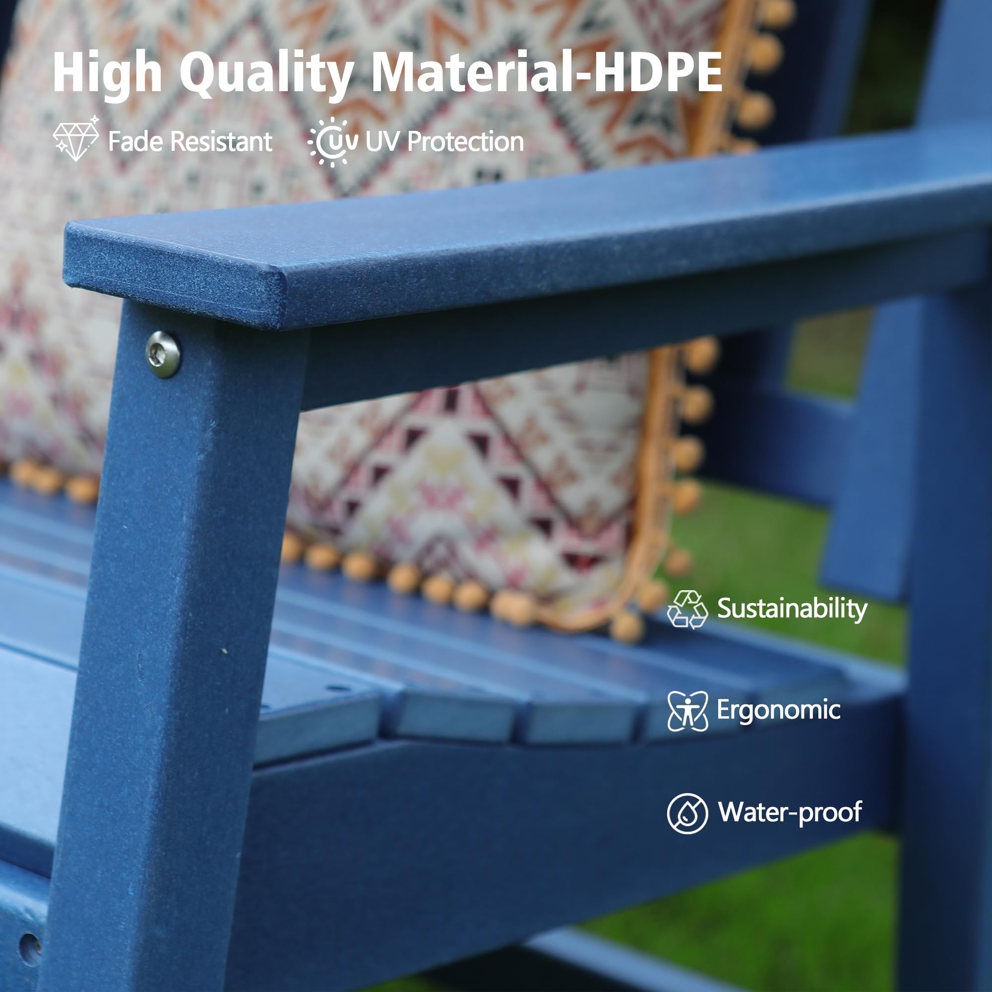 HDPE Outdoor Bench 2-Person All-Weather Patio Garden Seat