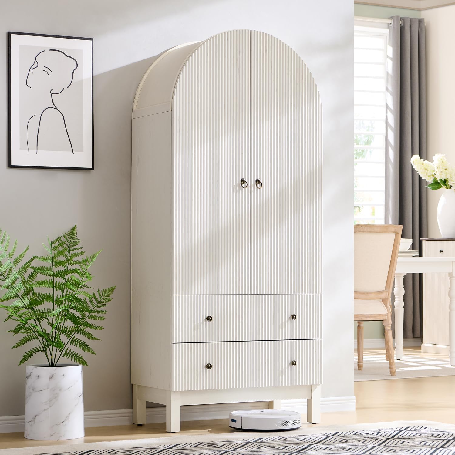 Arched Fluted Pantry Cabinet with Adjustable Shelves