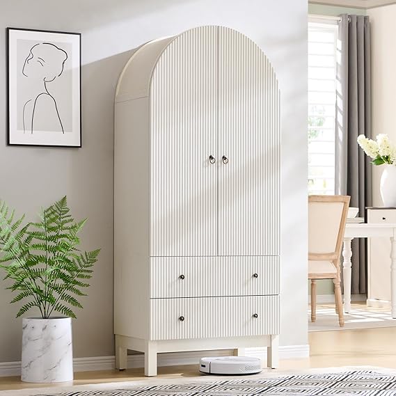 Fluted Arched Pantry Cabinet 71" Tall Kitchen Storage with Adjustable Shelves