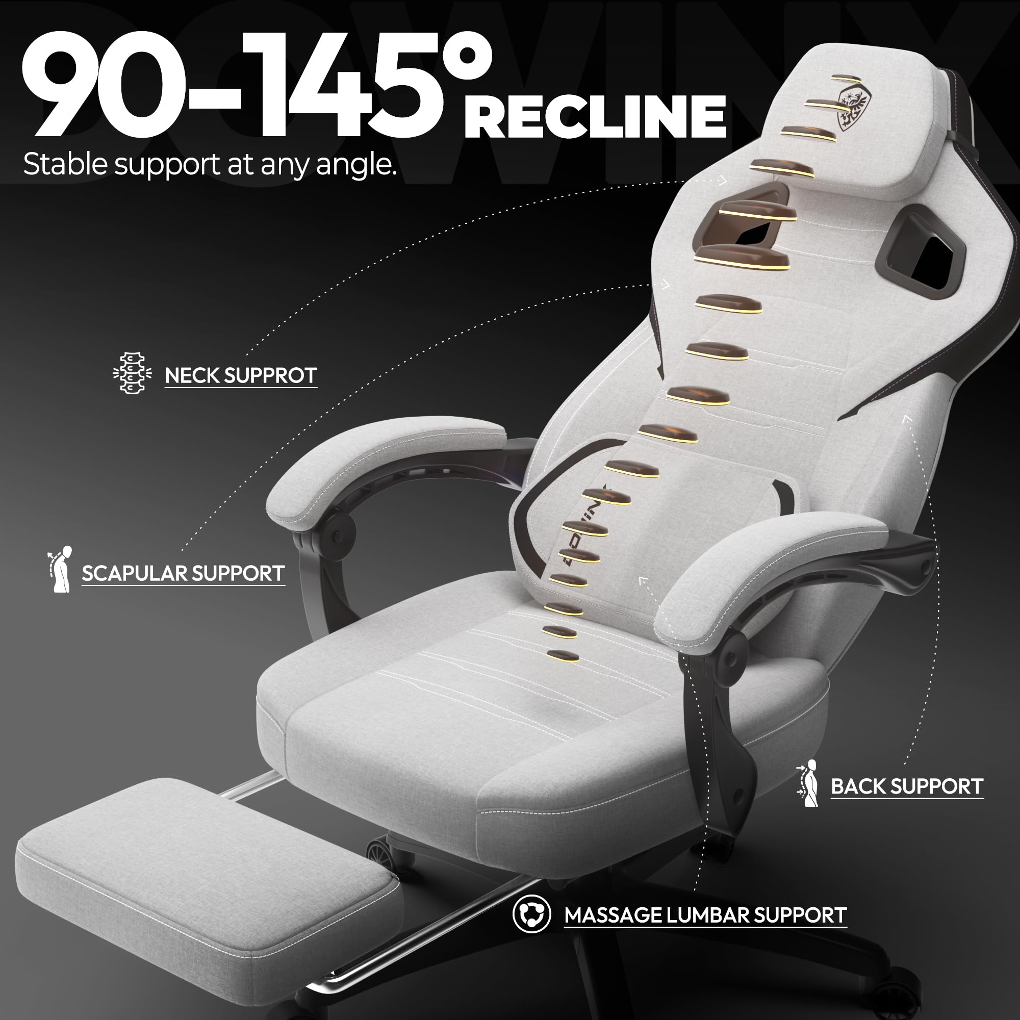 Fabric Gaming Chair with Footrest and Lumbar Support