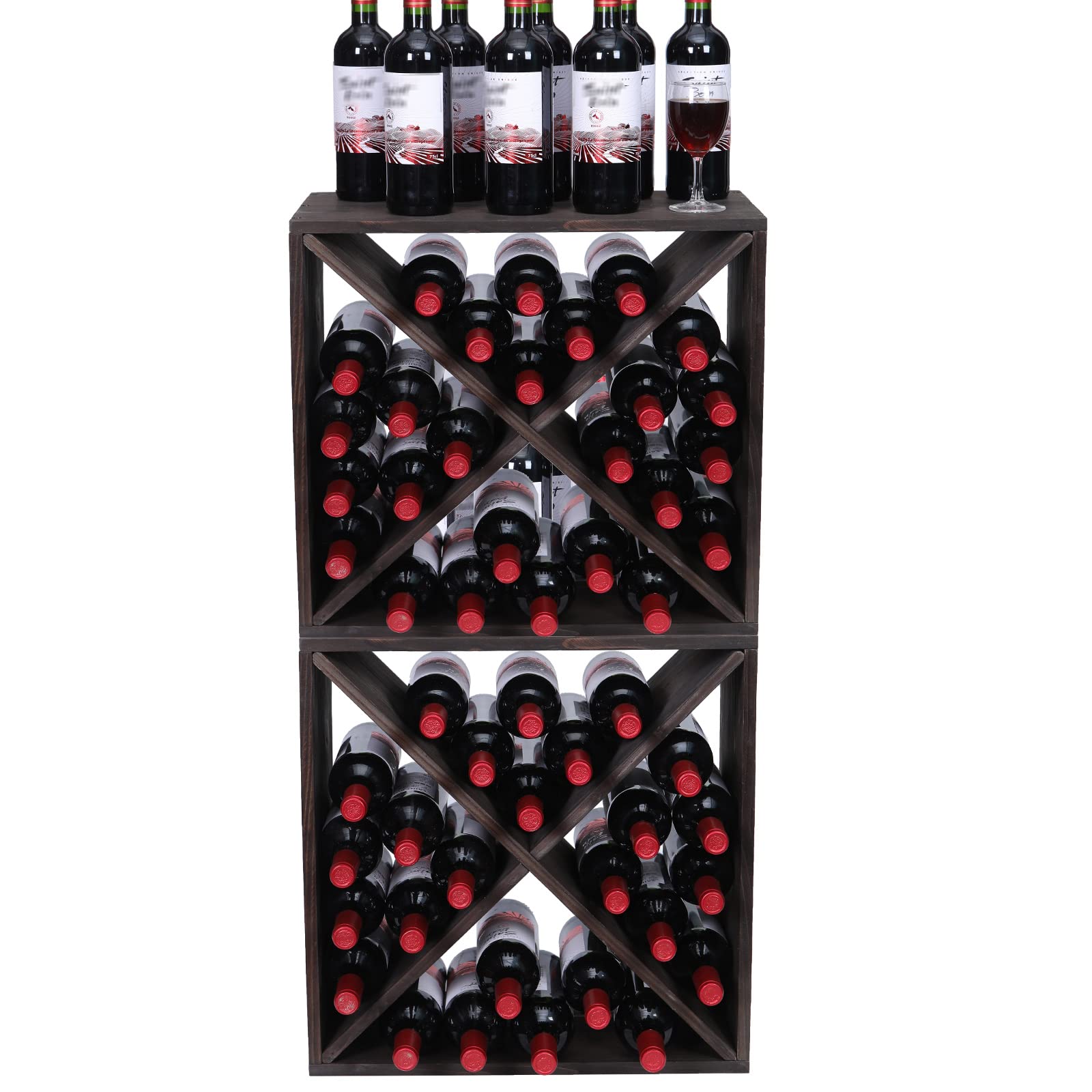 48-Bottle Wooden Wine Rack Countertop Storage