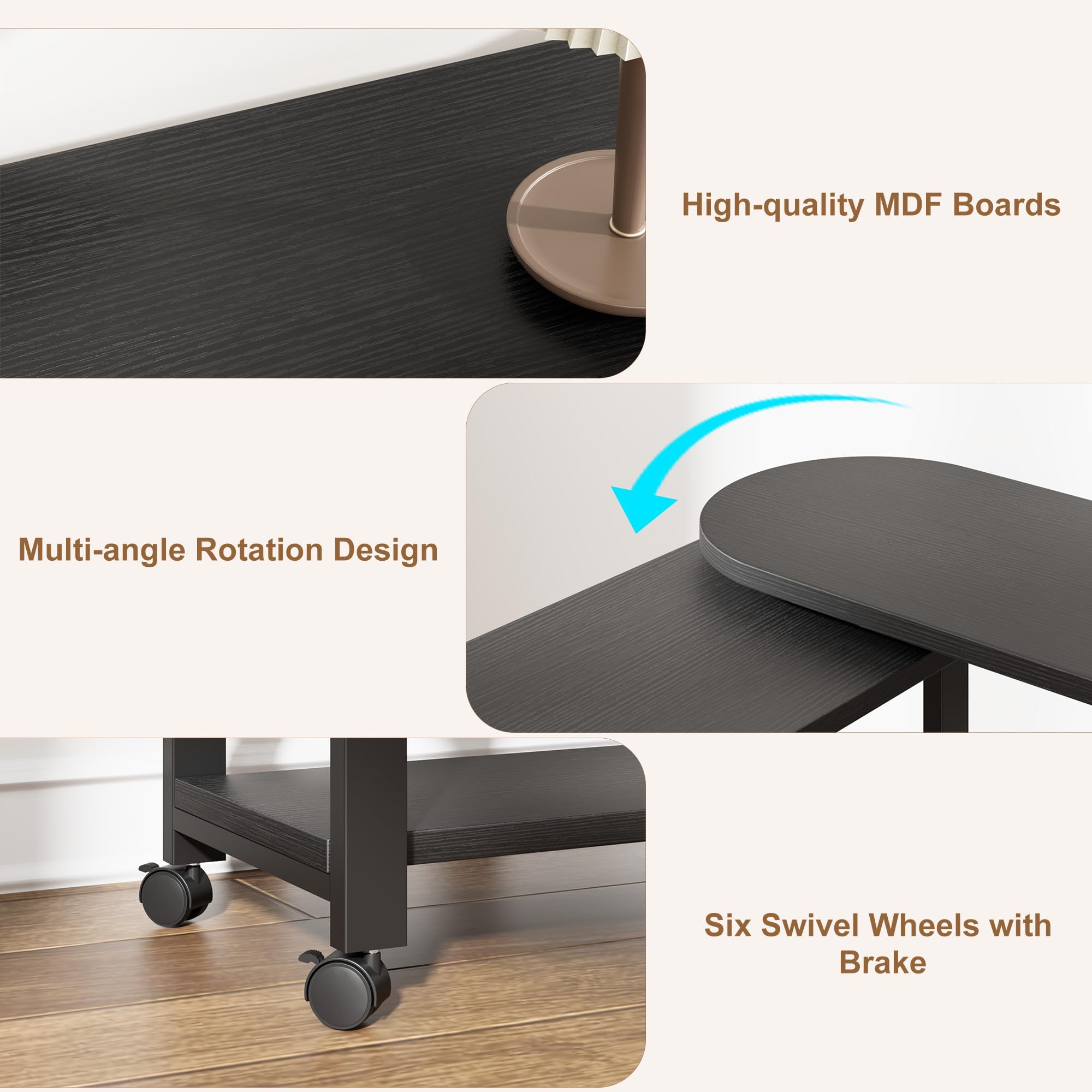 360° Rotating Sofa Side Table with Charging Station