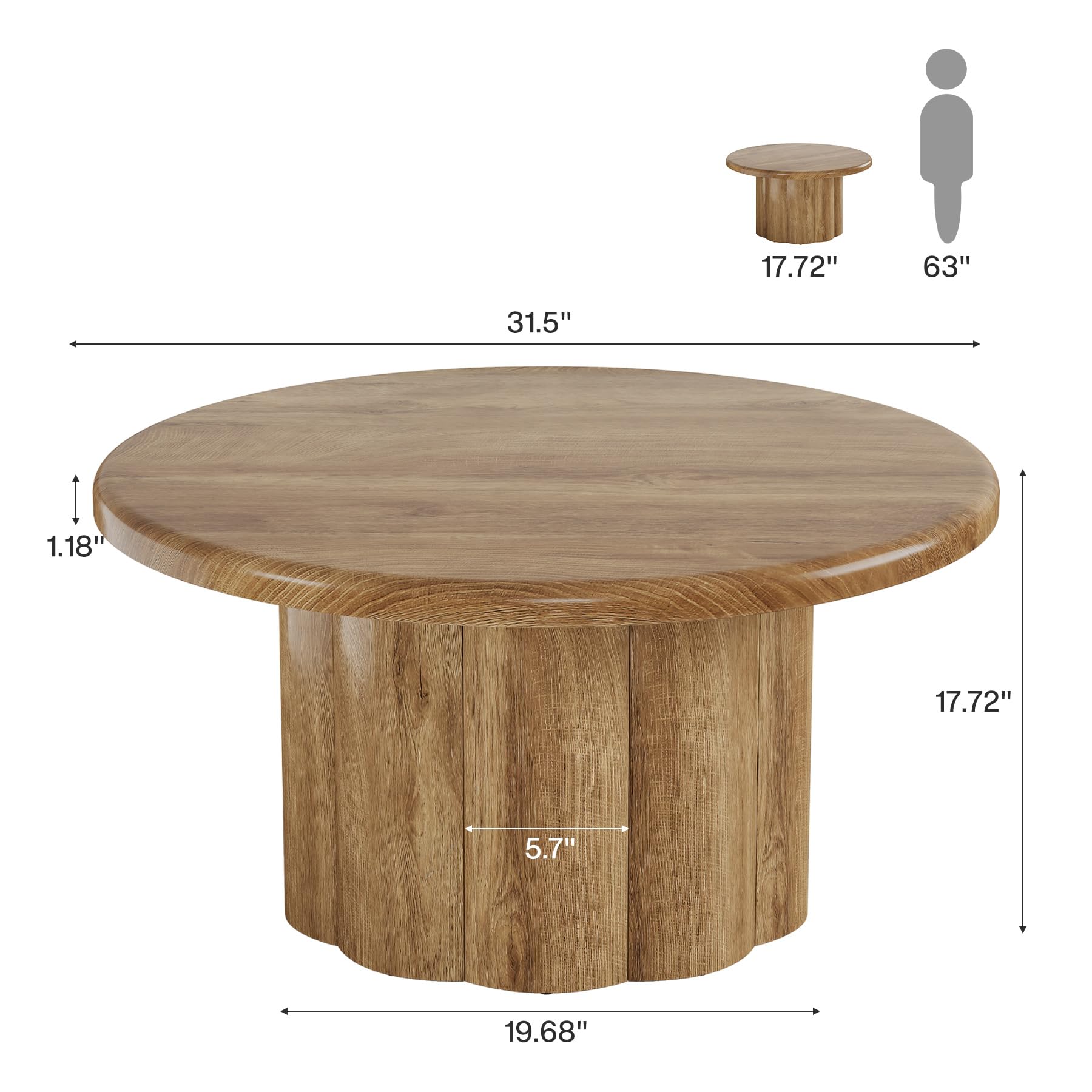 Round Coffee Table with Fluted Drum Base