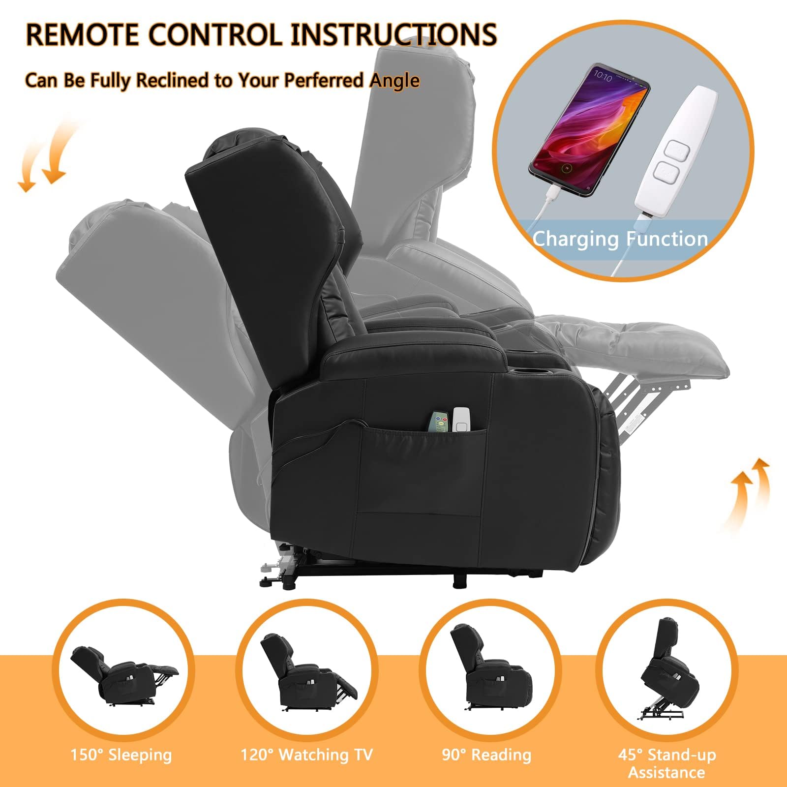 Electric Power Lift Recliner Chair with Dual Motor and USB Charging