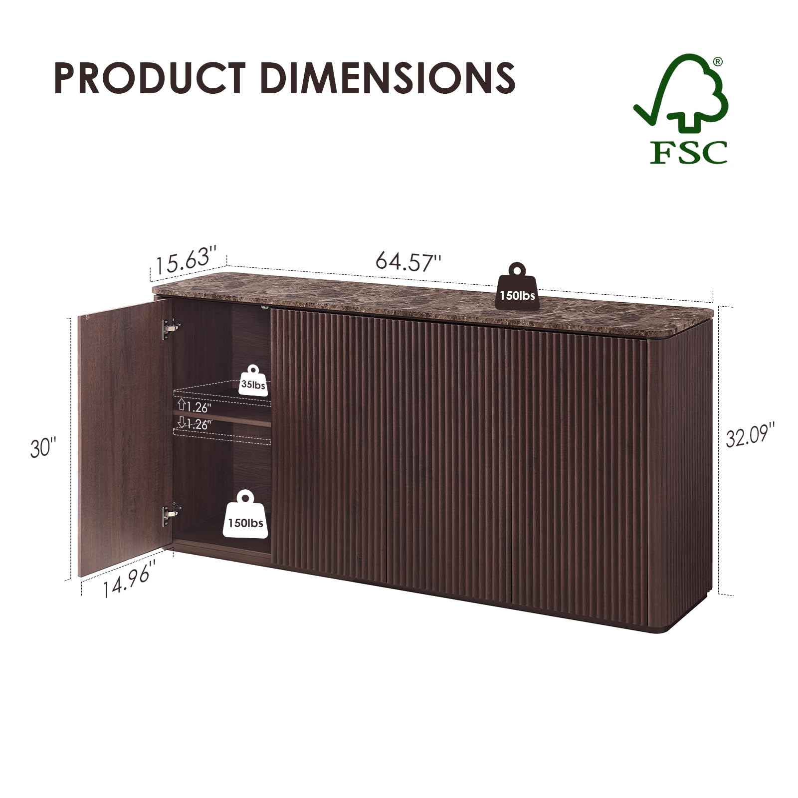 Fluted Sideboard Cabinet with Storage