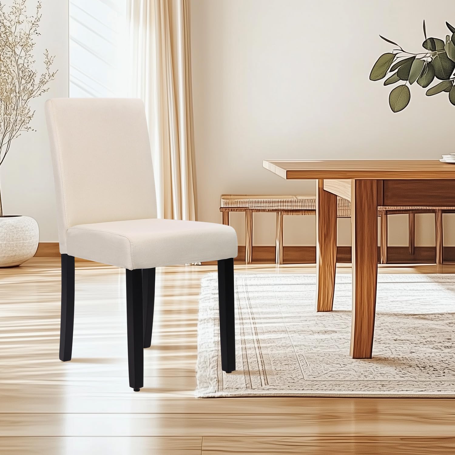 Dining Chairs Set of 4 Fabric Upholstered Beige