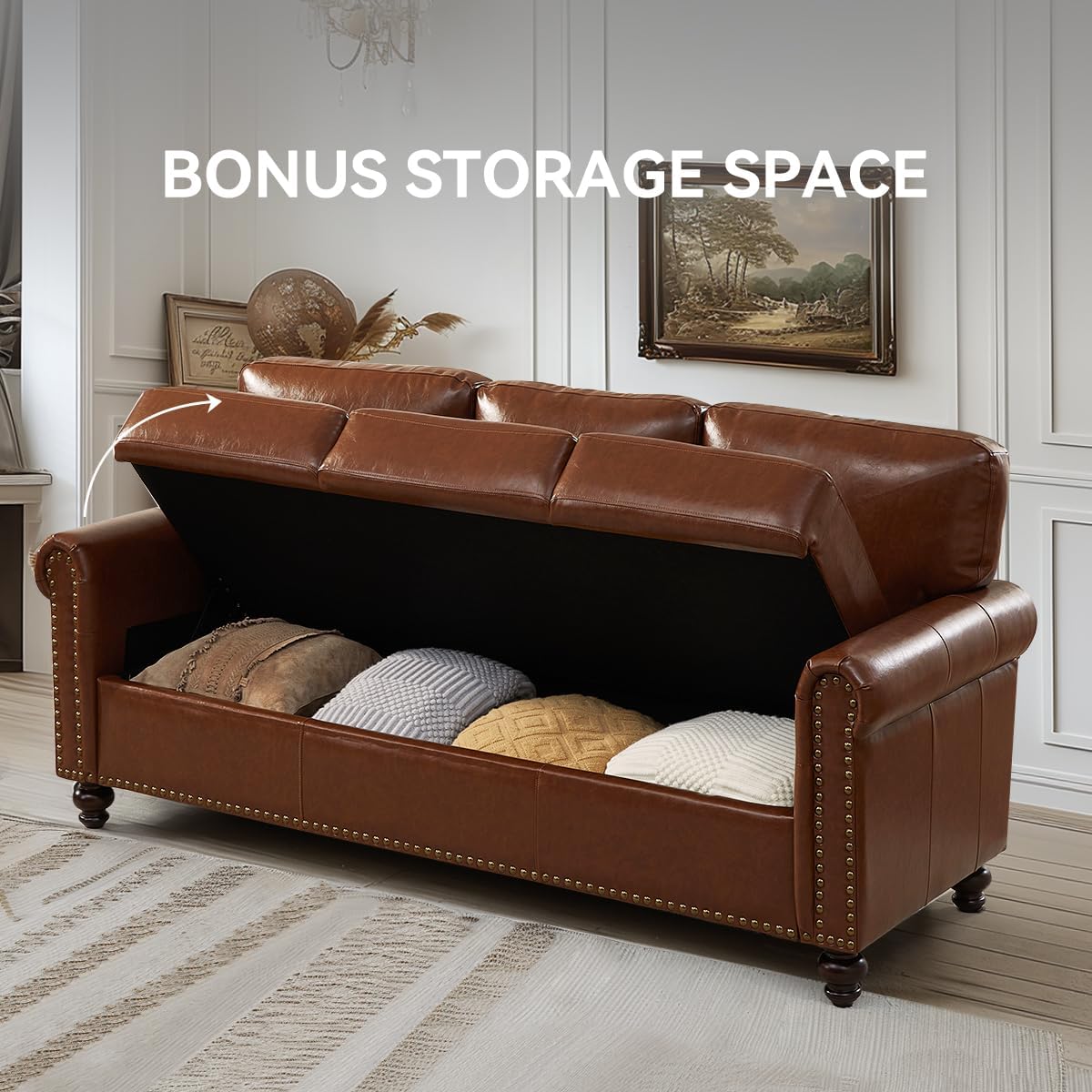 80" Faux Leather Sofa with Storage
