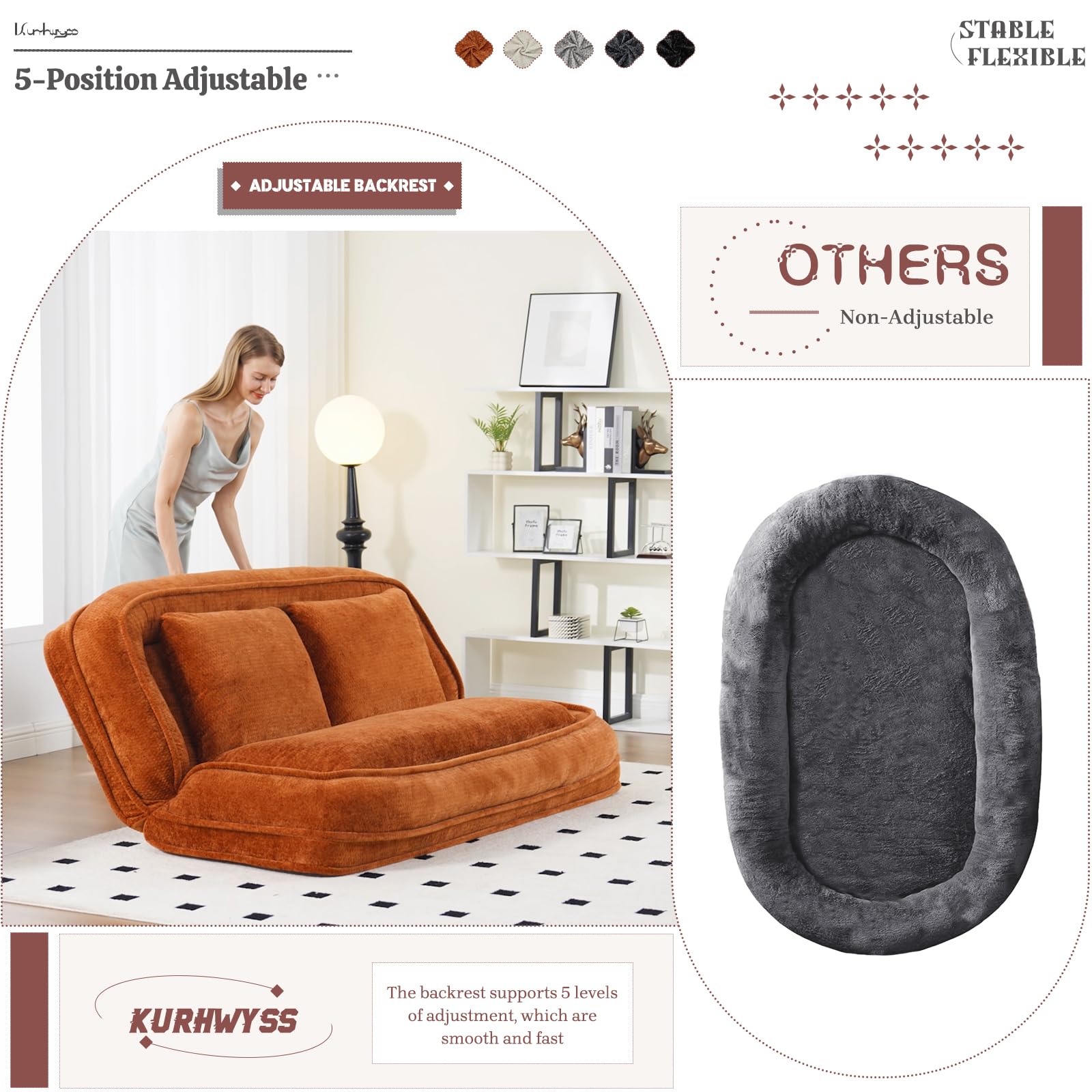 Convertible Floor Sofa Bed with Adjustable Backrest