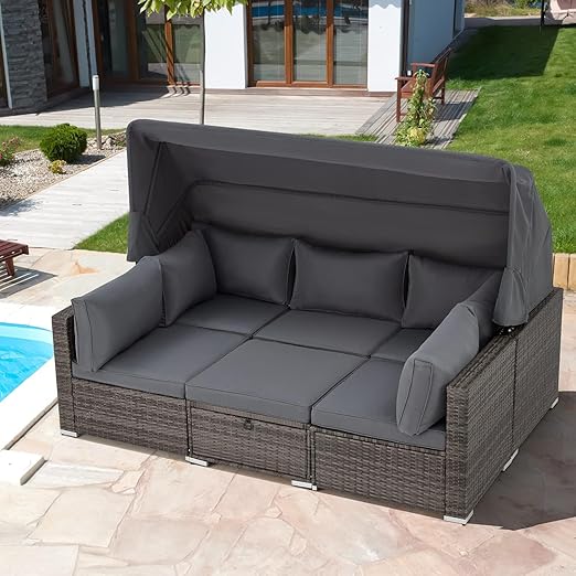 6-Piece Patio Sectional Sofa Set with Retractable Canopy
