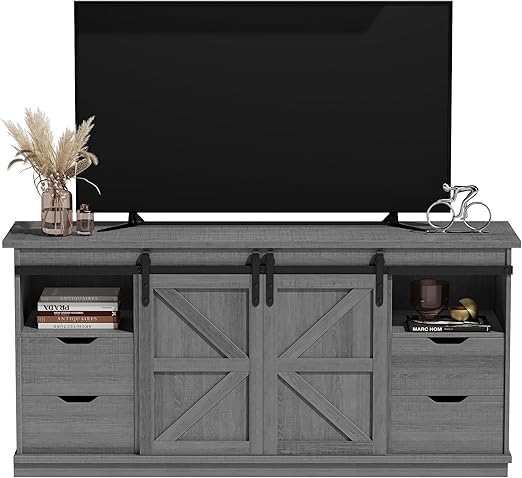 TV Stand with 4 Drawers and Sliding Barn Doors for 65 Inch TV