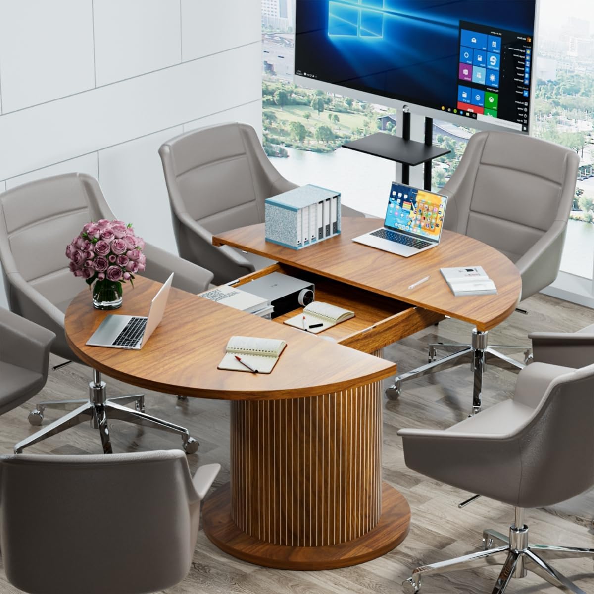 Adjustable Round Conference Table 4-6 People