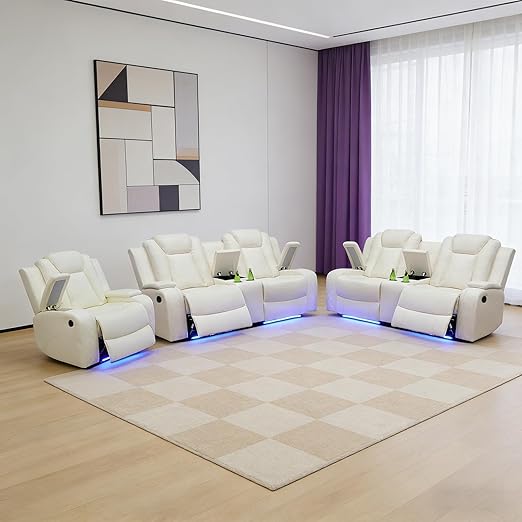 Power Recliner Sofa Set with LED Lights and Storage Console
