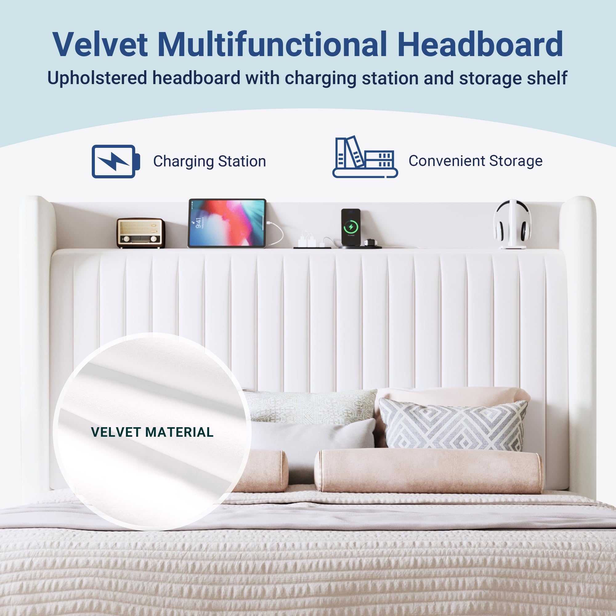 Full Size Platform Bed Frame with USB Charging Station
