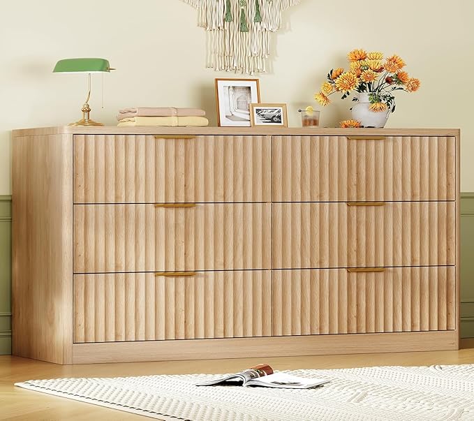 Fluted 6-Drawer Dresser with Metal Handles