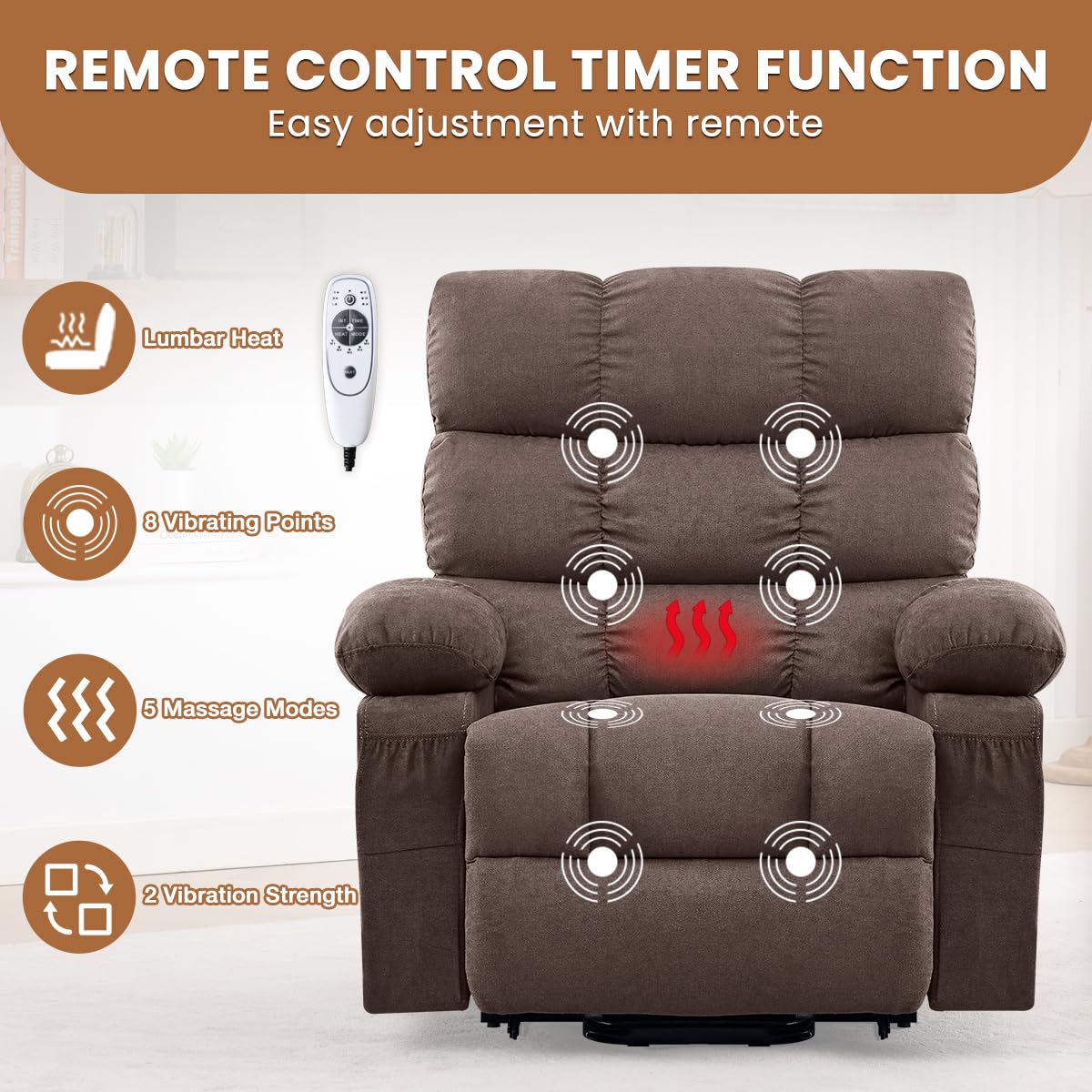 Electric Power Lift Recliner with Massage and Heat