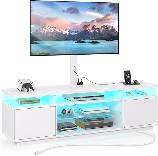 TV Stand with Mount and Power Outlet 59.1" - Swivel Height Adjustable Entertainment Center