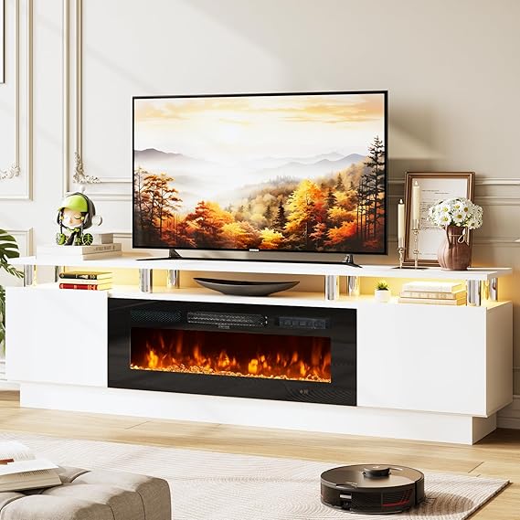 70" TV Stand with Electric Fireplace and Storage Cabinet