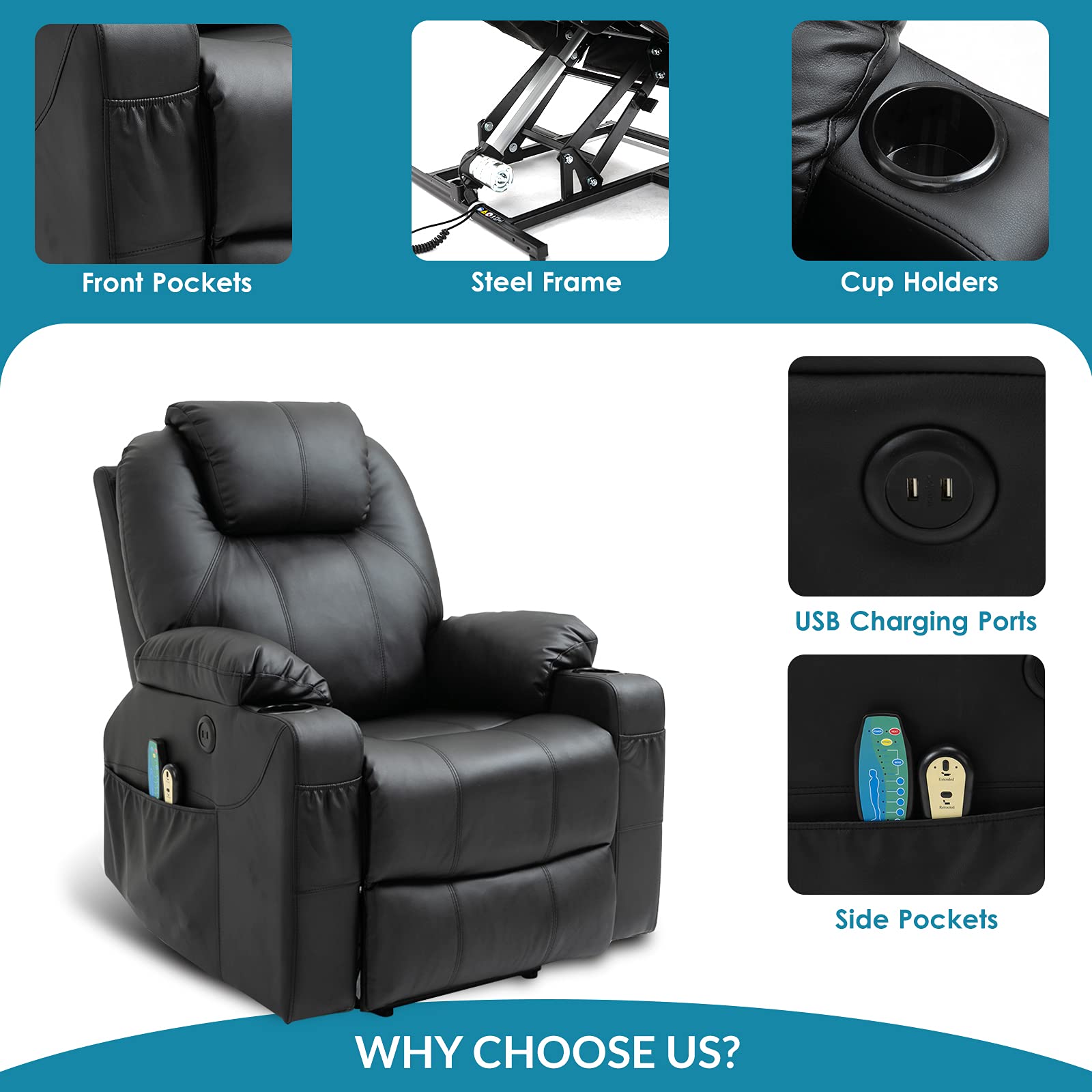 Power Lift Recliner Chair with Massage and Heat