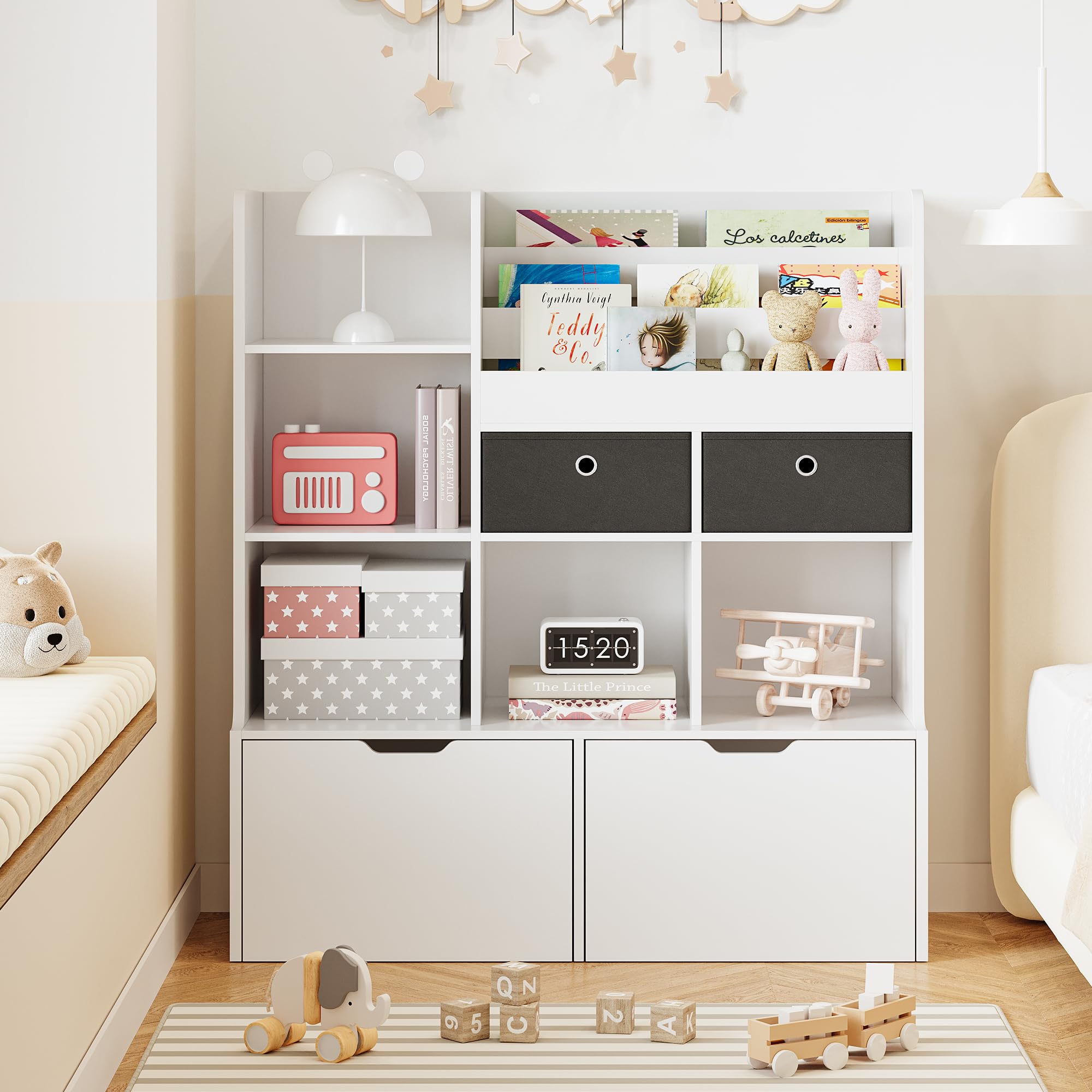 Kids Bookshelf with Drawers 47.8in - Large Storage Organizer Cabinet