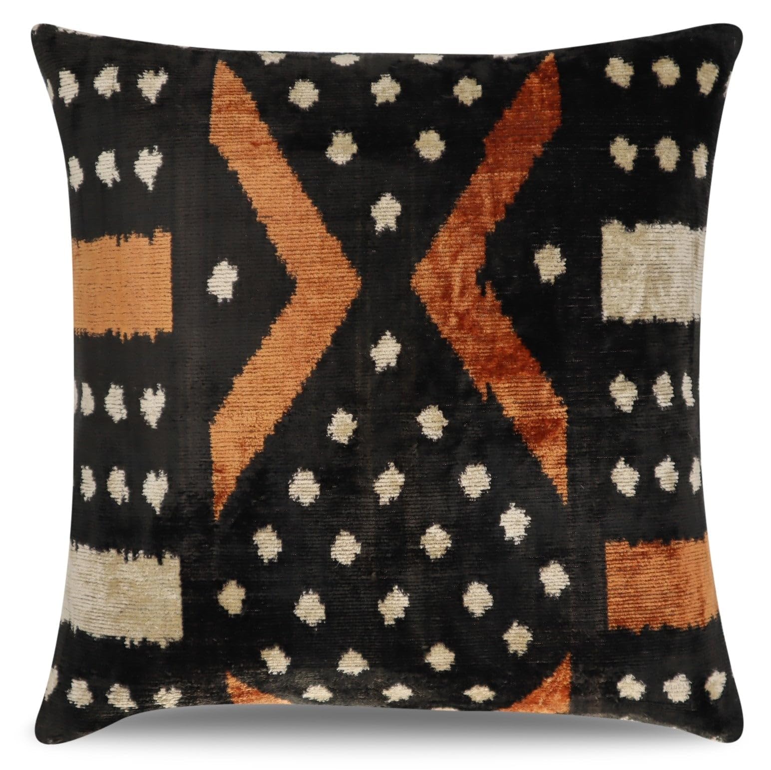 Handmade Velvet Throw Pillow 16x16 - Geometric Black Brown Decorative Cushion with Down Insert