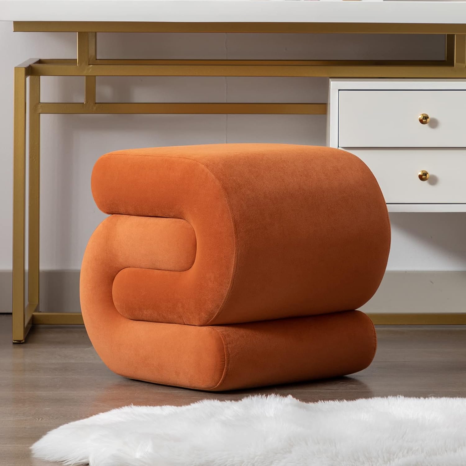 Velvet Vanity Stool S-Shaped Ottoman Footrest