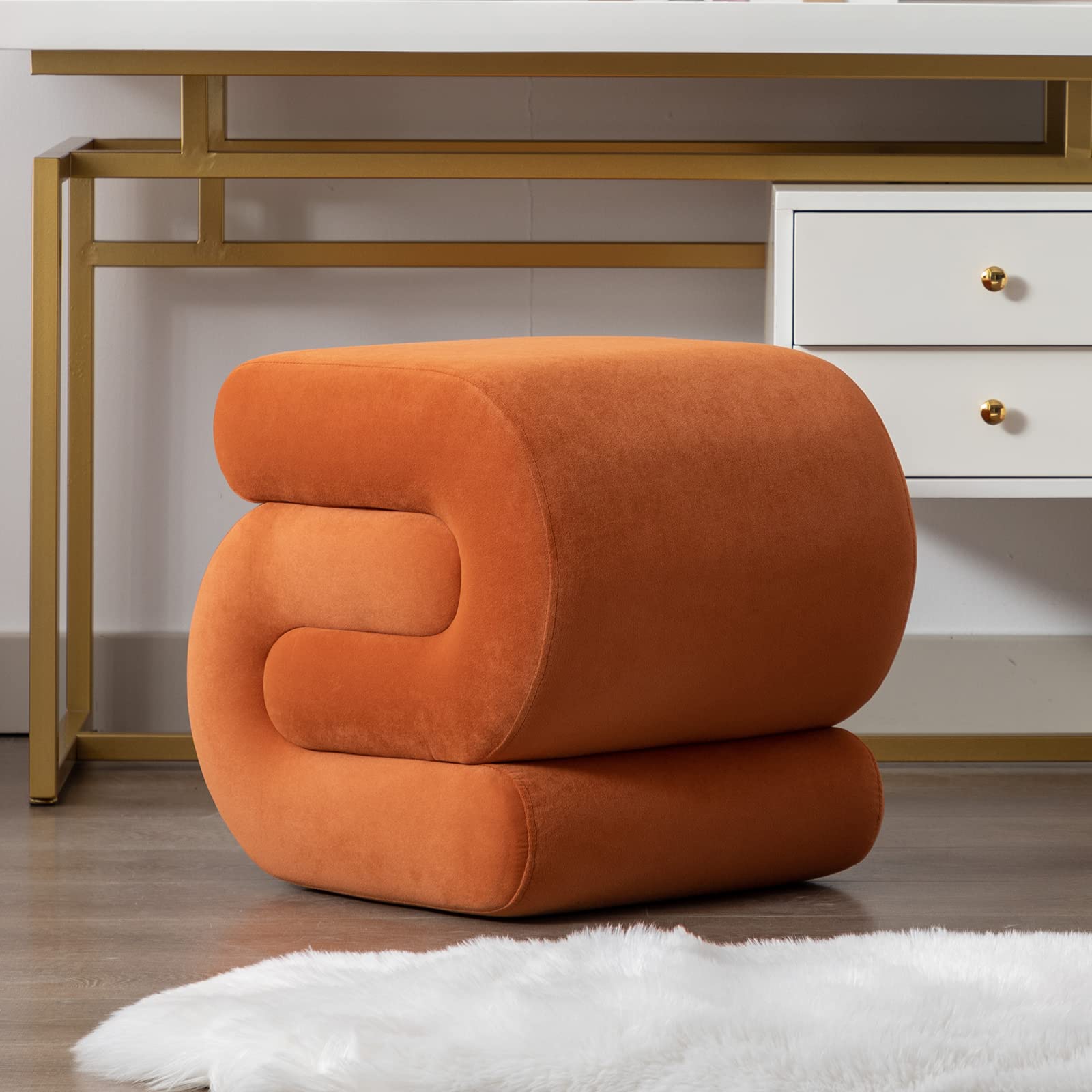 Velvet S-Shaped Vanity Stool Ottoman Footrest
