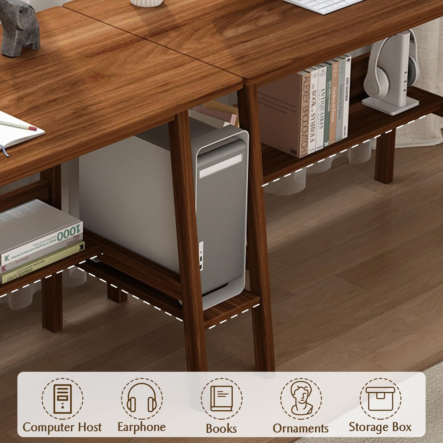 2-Person Writing Desk with Bookshelf - 110" Extra Long Double Workstation