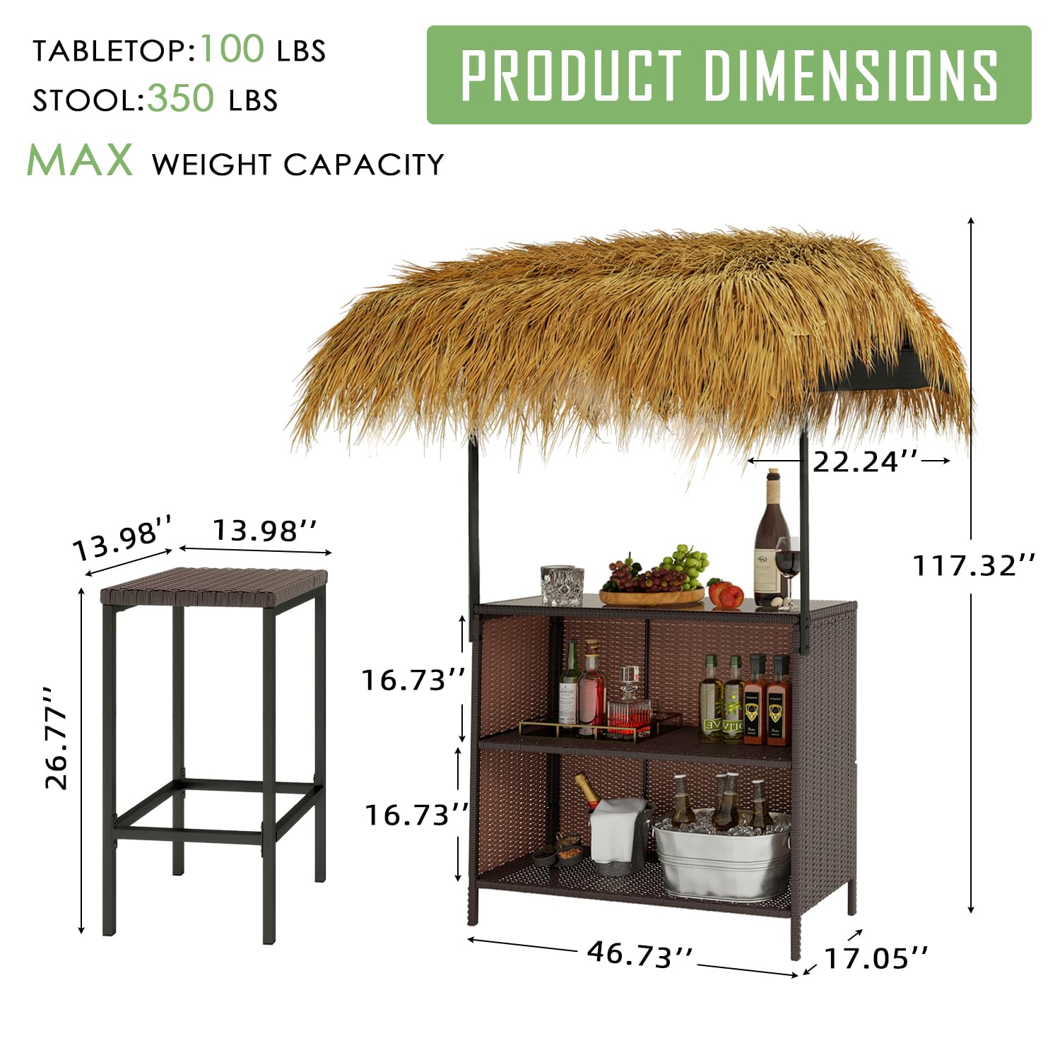 Outdoor Tiki Bar Set with 2 Stools