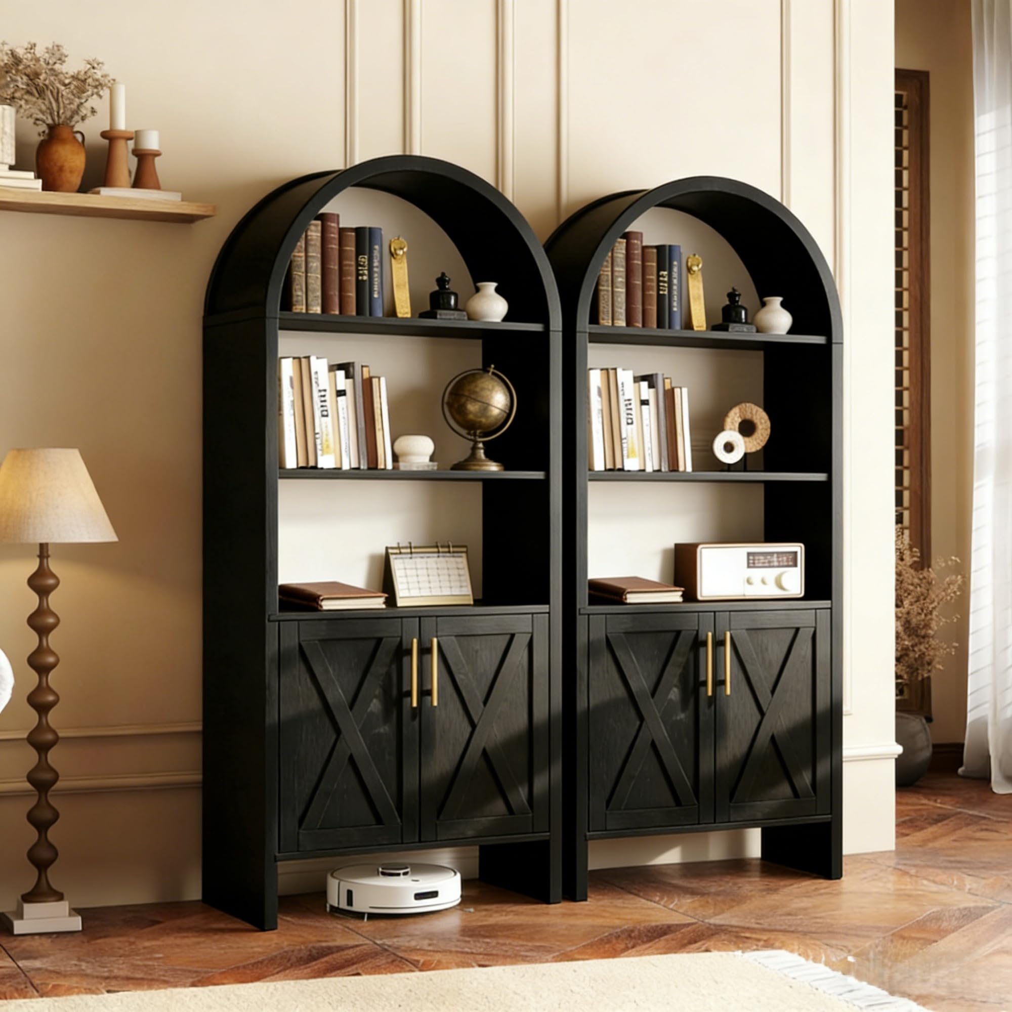 60" Arched Bookshelf Cabinet with Storage