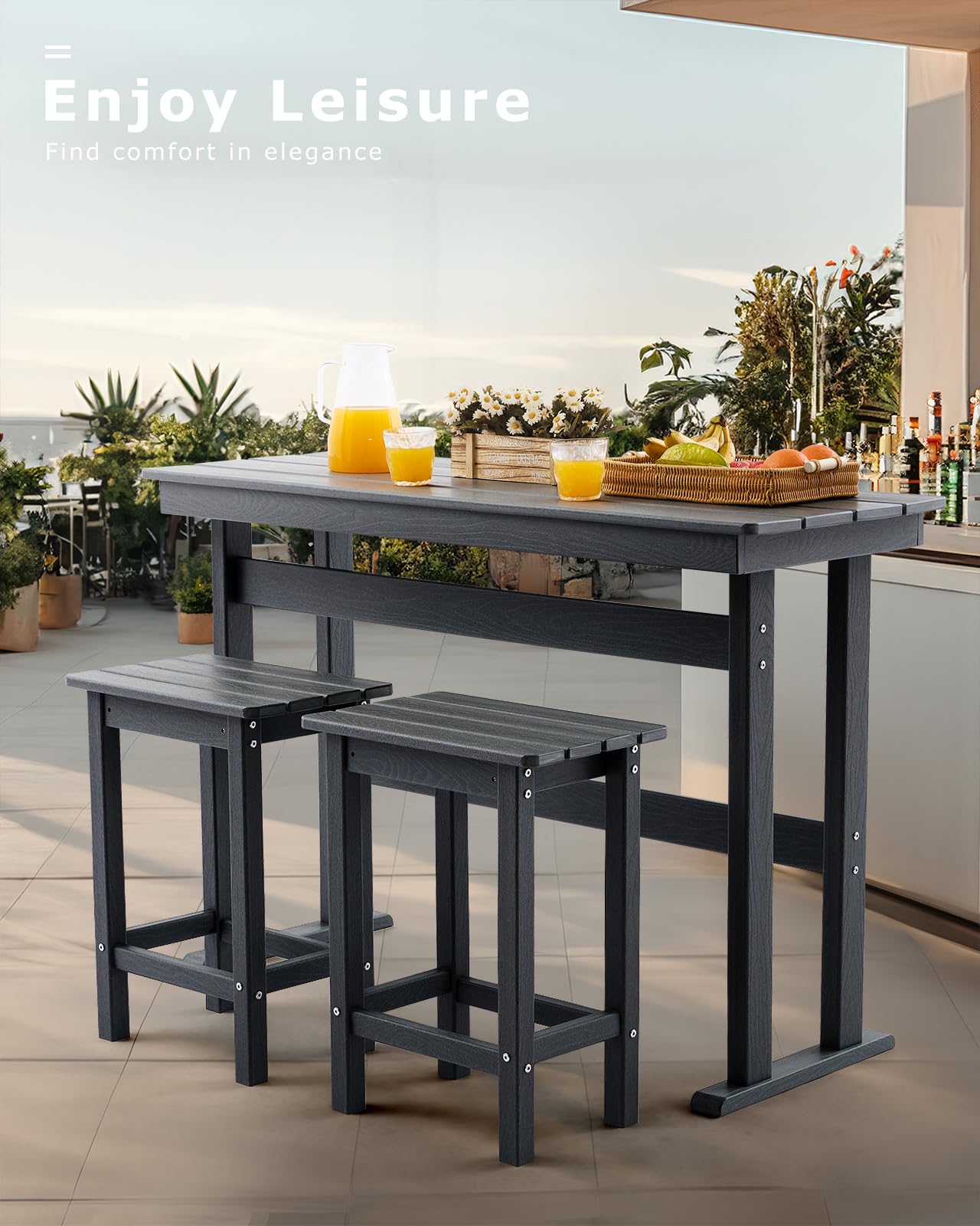 3 Piece HDPE Outdoor Bar Height Table and Chairs Set