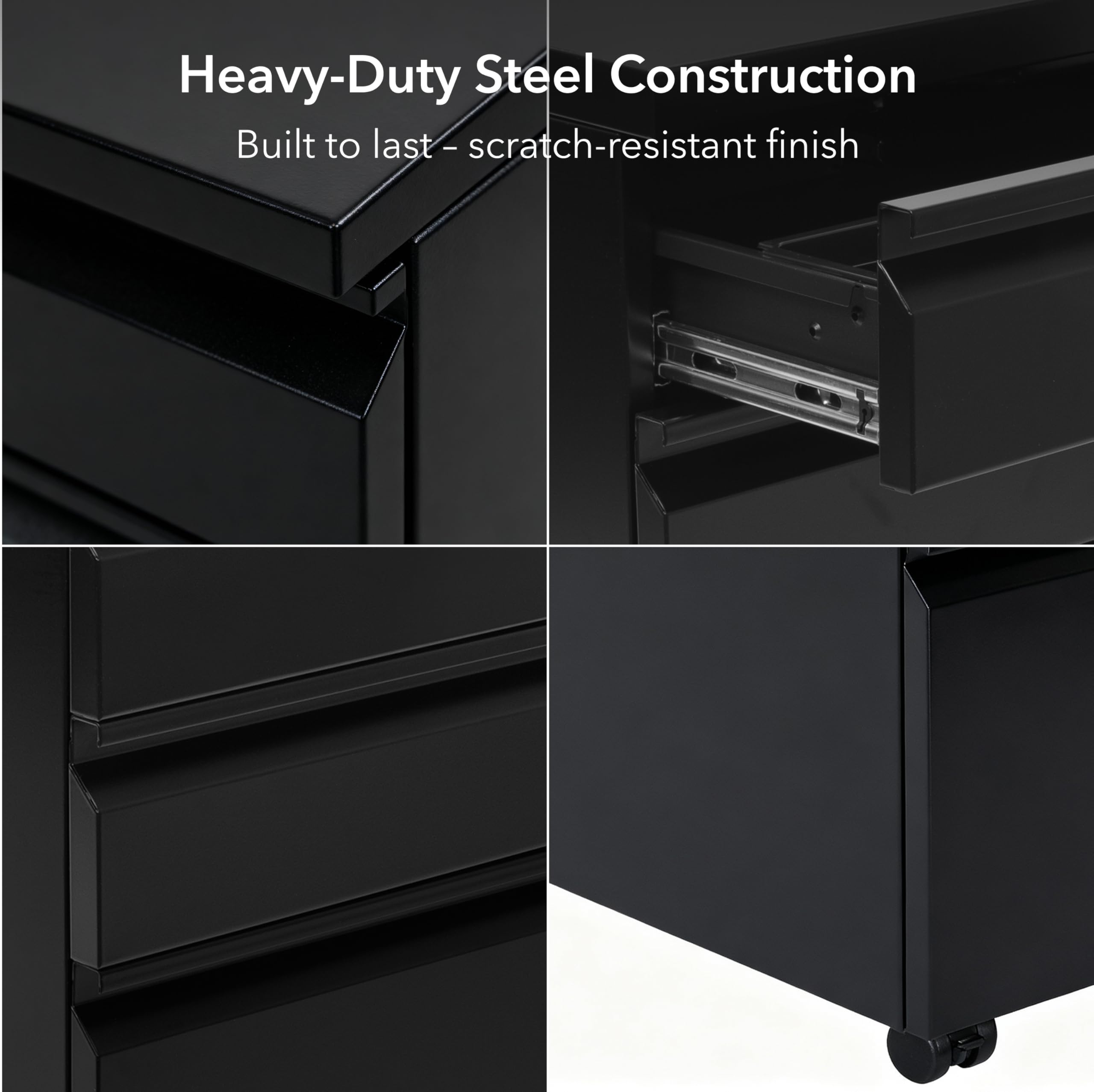 3-Drawer File Cabinet with Lock and Wheels