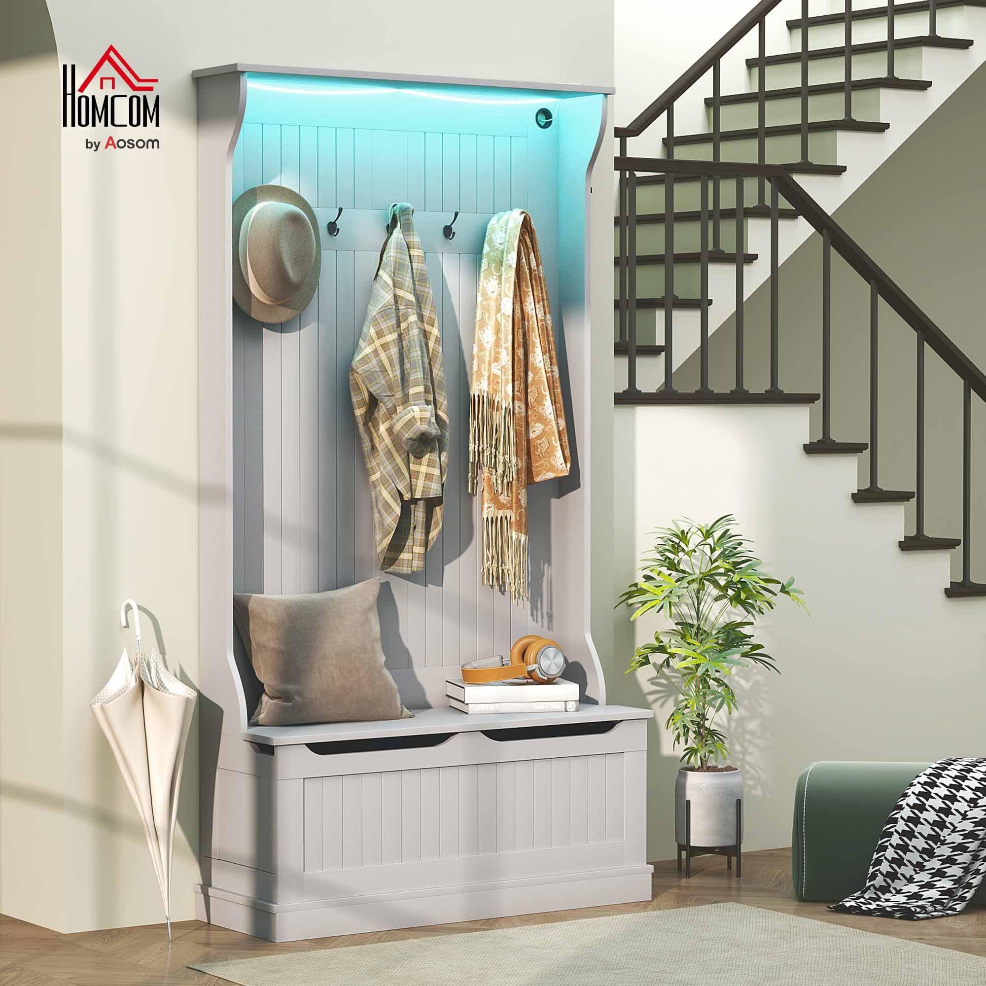 3-in-1 Hall Tree with LED Lights and Shoe Storage Bench