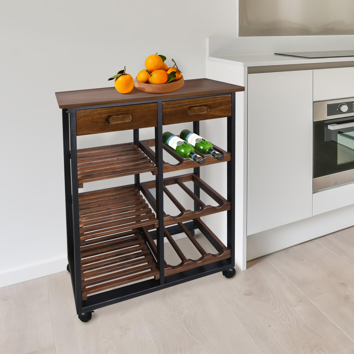 Rolling Kitchen Island Trolley with Wine Rack