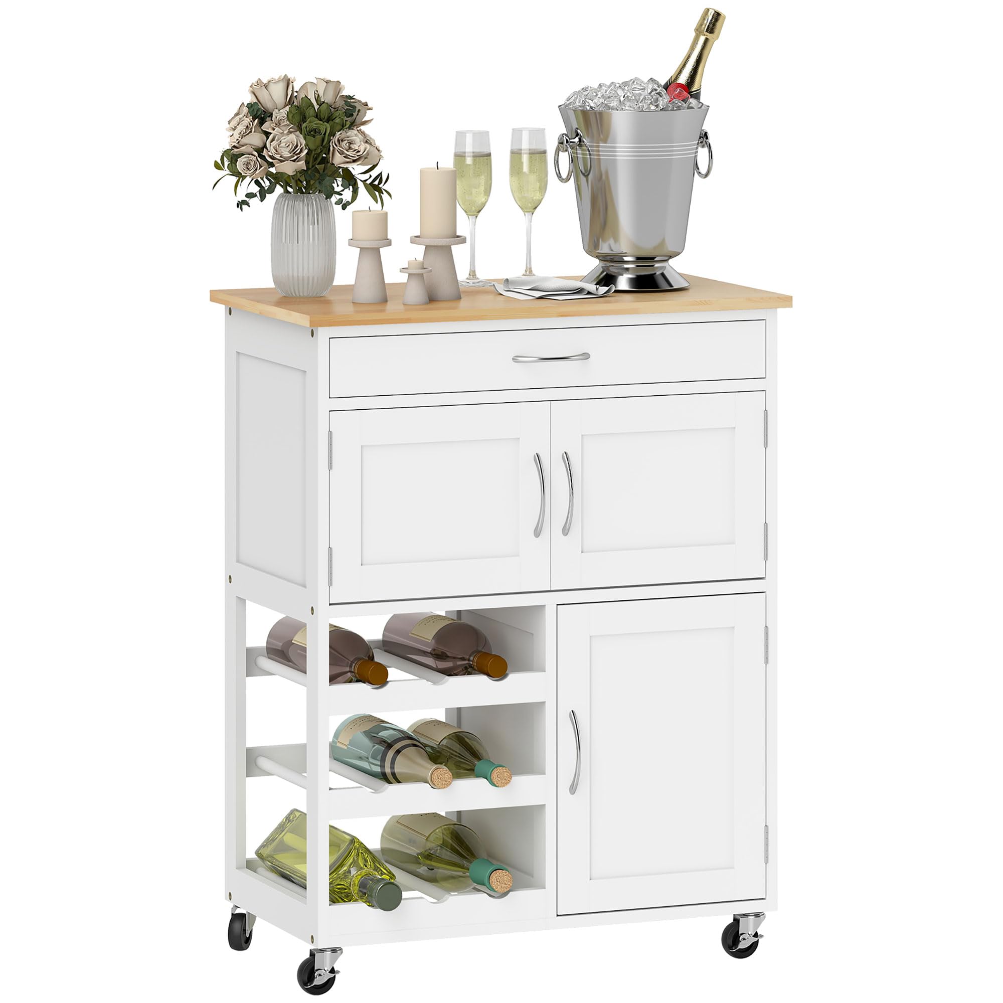 Rolling Kitchen Island Cart with Wine Rack