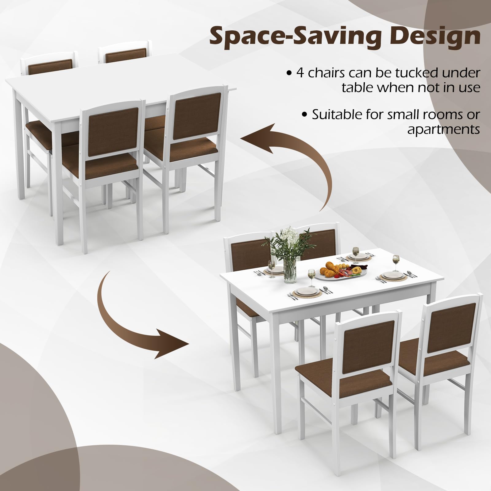 5-Piece Solid Wood Dining Set with Upholstered Chairs