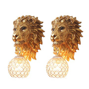 Vintage Gold Lion Wall Sconces Set of 2 with Crystal Beaded Shade