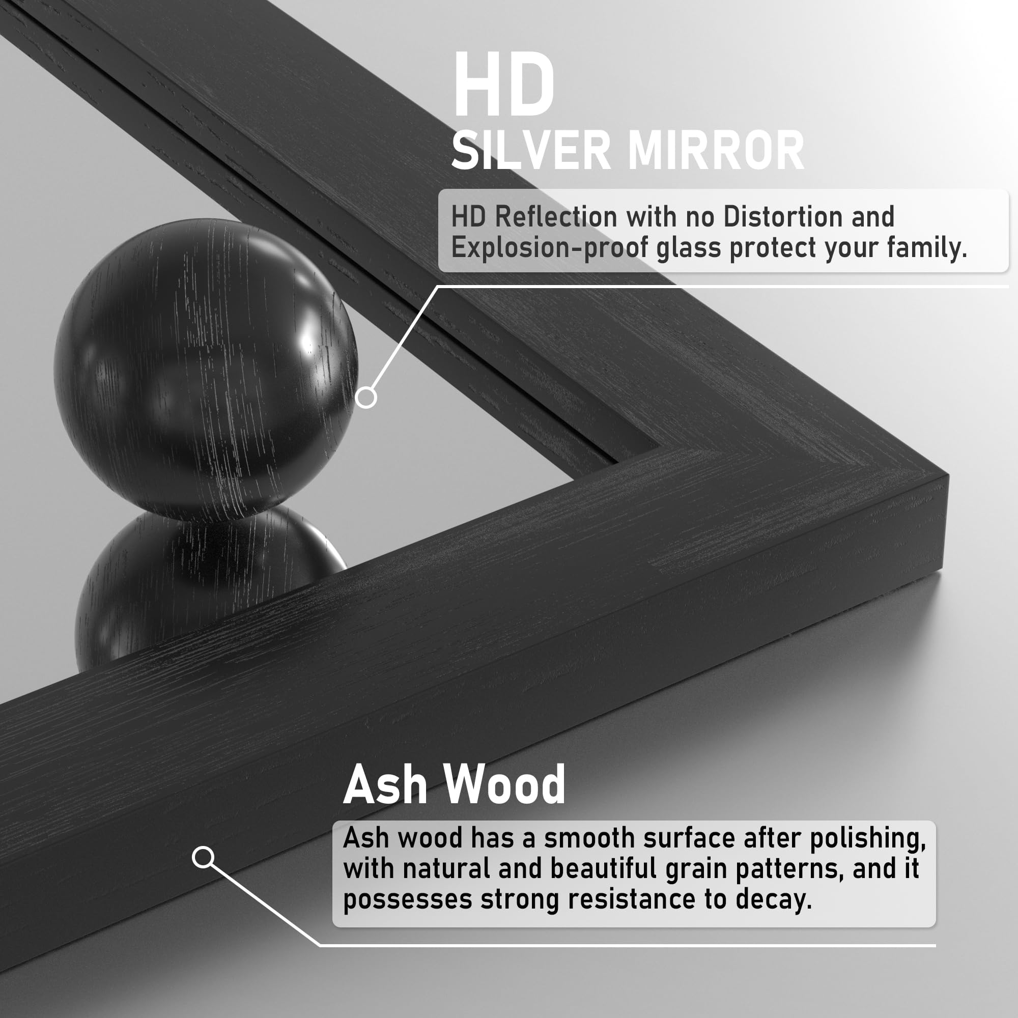 Black Farmhouse Wall Mirror 40x26 Inch
