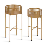 Modern Two-Piece Shallow Metal Plant Stand Set