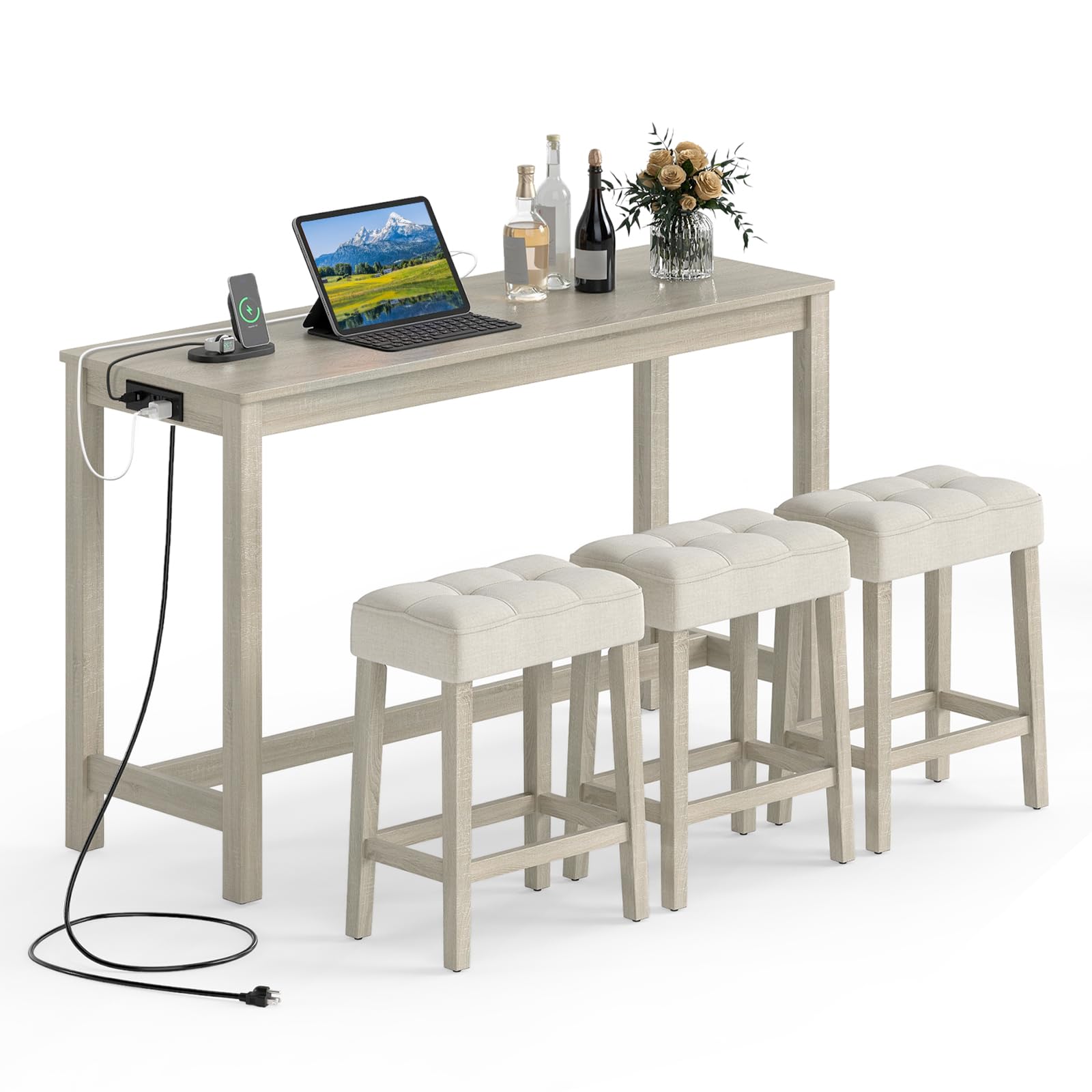 4-Piece Counter Height Dining Set with Charging Station
