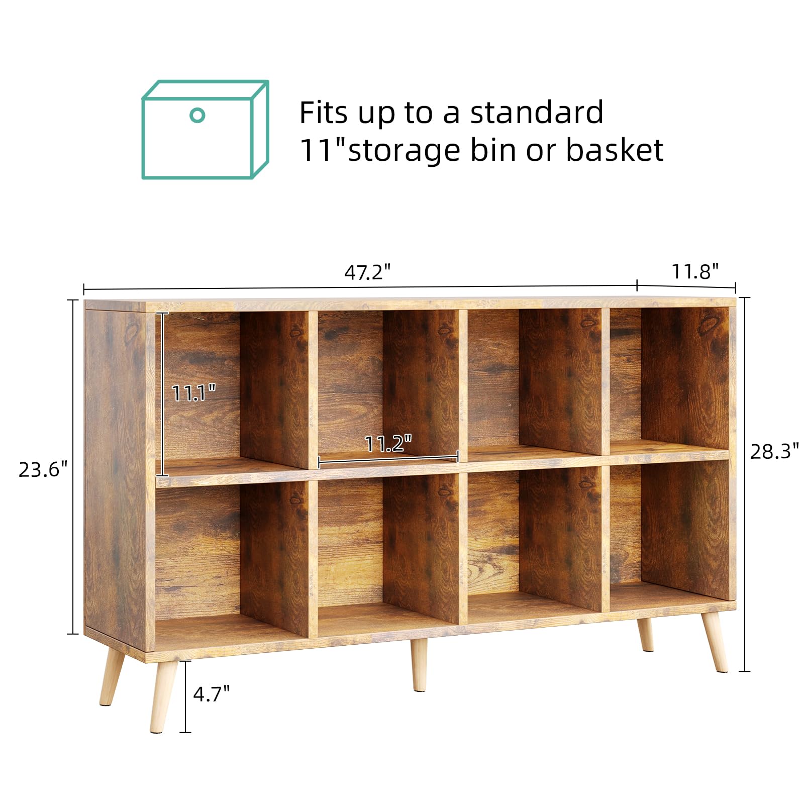 8-Cube Bookshelf with Legs Rustic Brown
