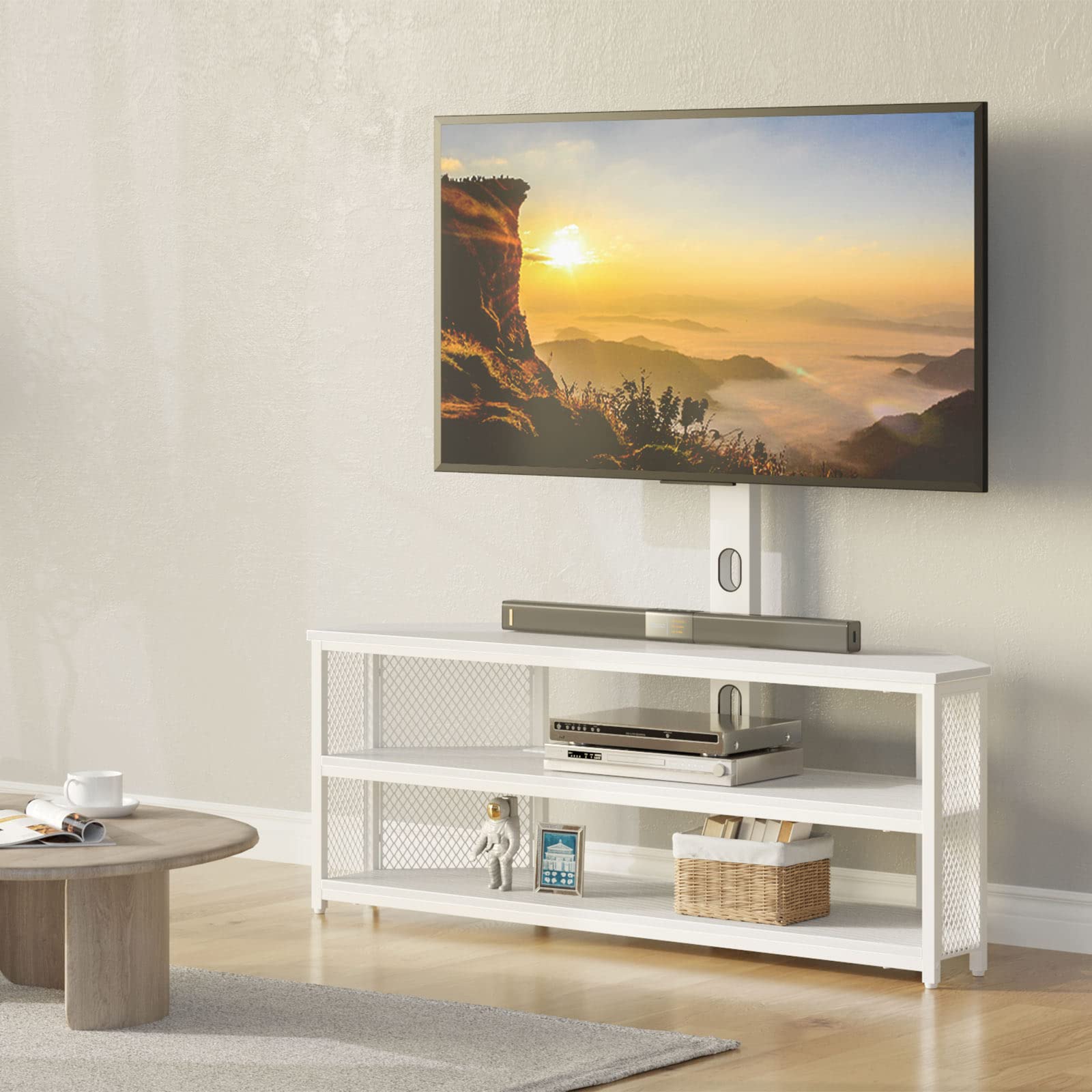 Corner TV Stand with Swivel Mount and LED Lights