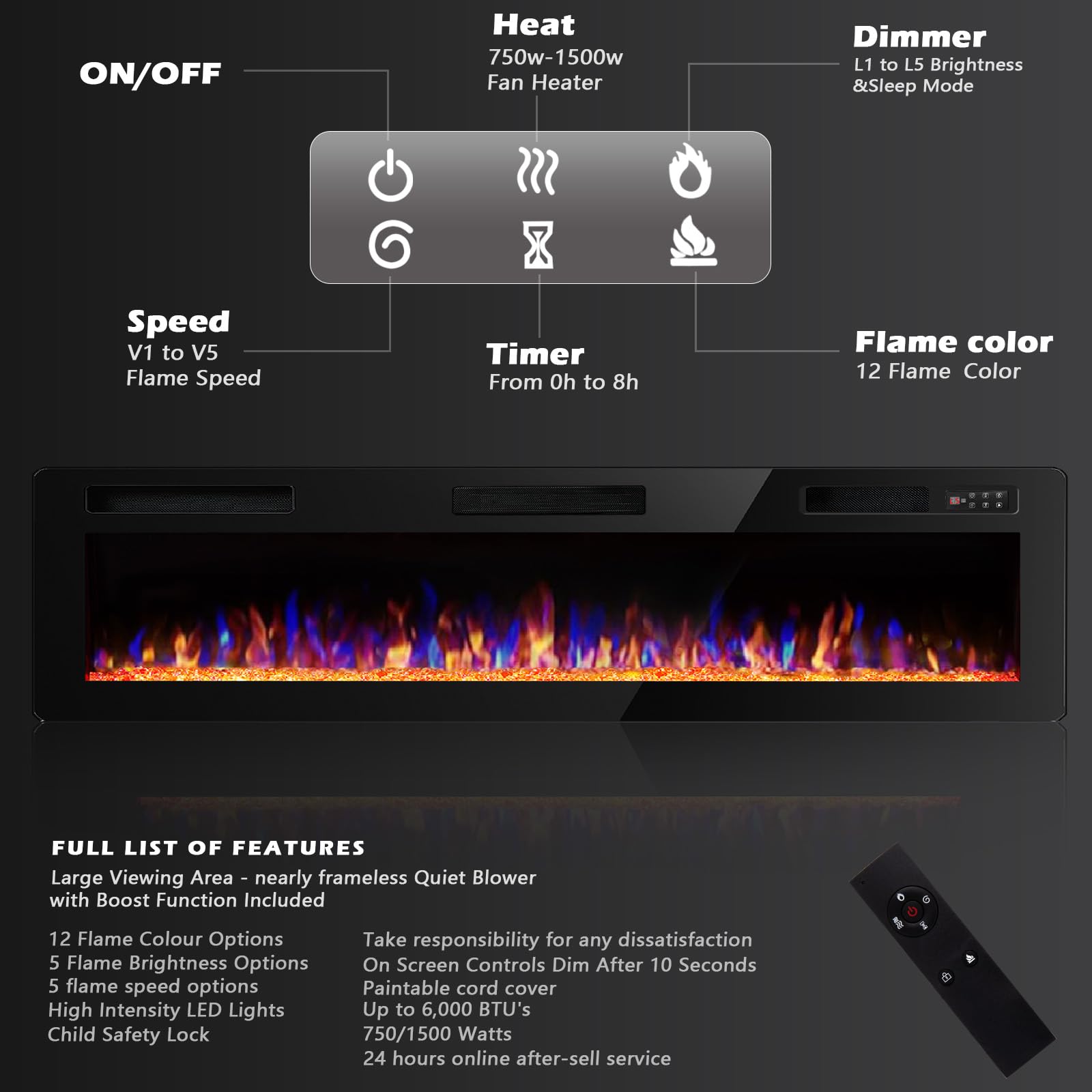 72 Inch Ultra-Thin Linear Electric Fireplace