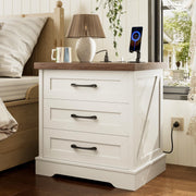 Farmhouse Nightstand with Charging Station and 3 Drawers