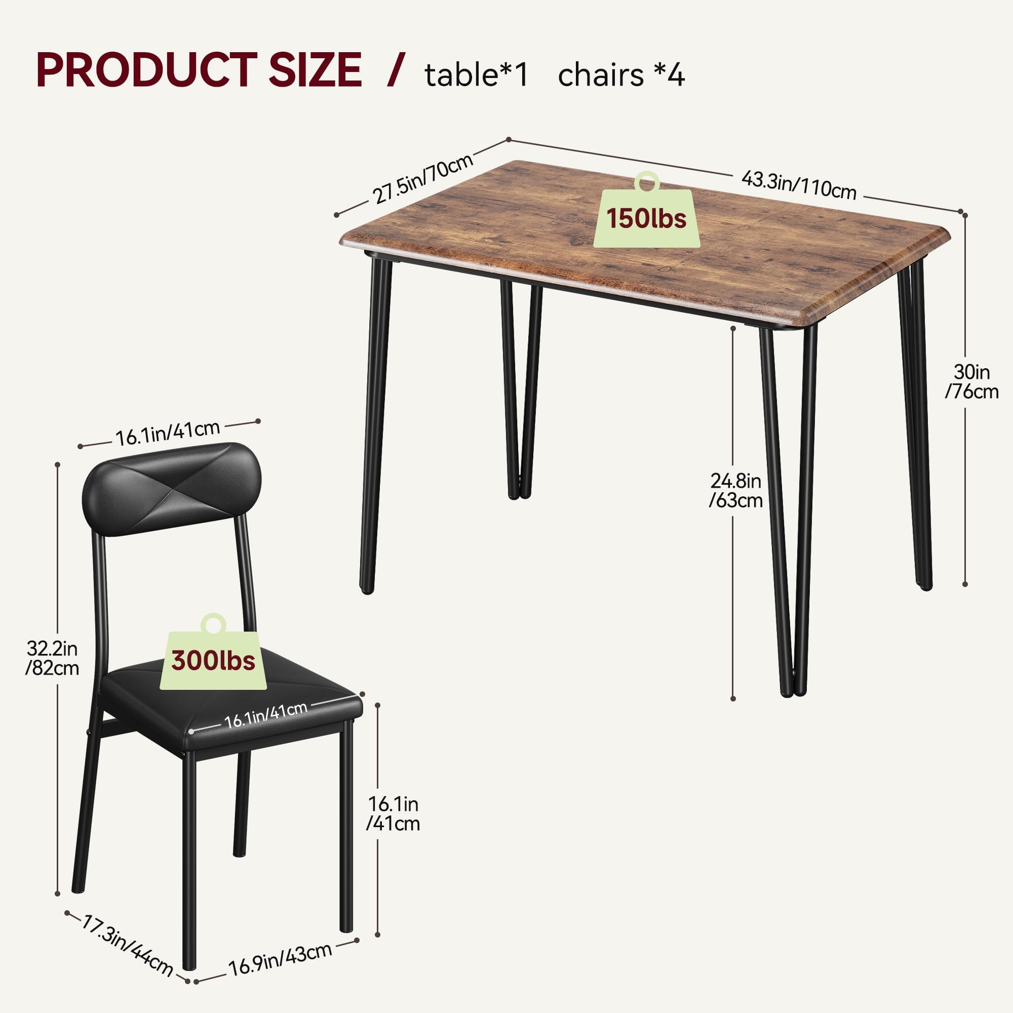 5 Piece Dining Table Set with Upholstered Chairs