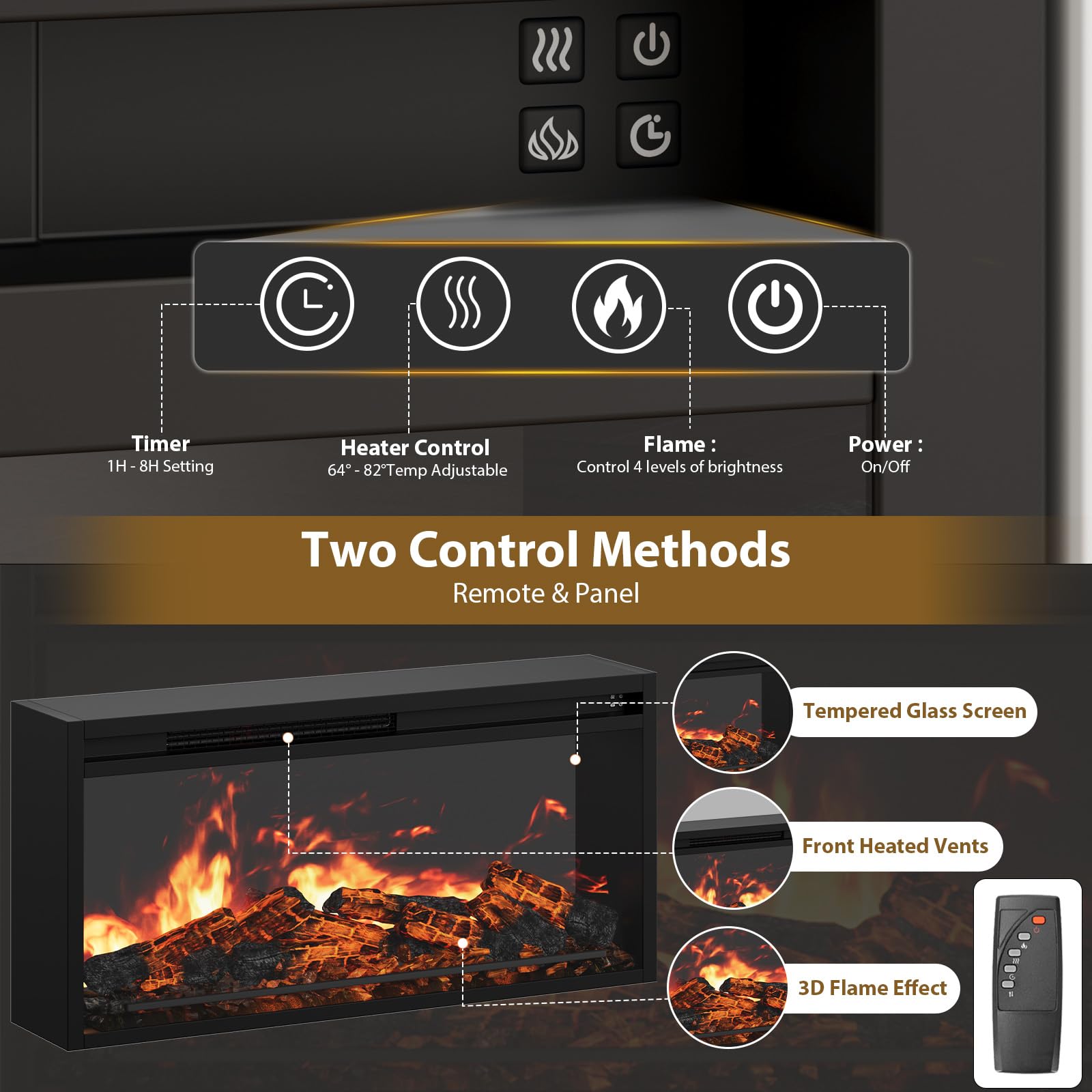 80" Fluted Fireplace TV Stand with 30" Electric Fireplace - Navy Blue