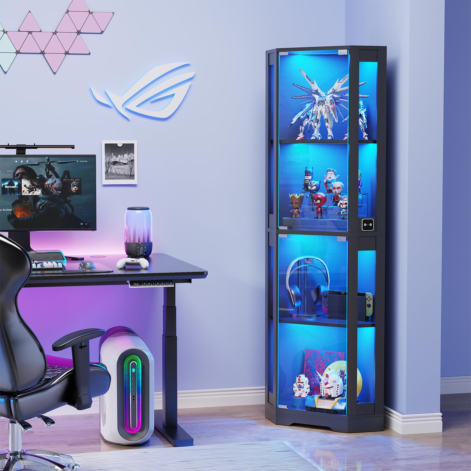 Corner Glass Display Cabinet with LED Lights