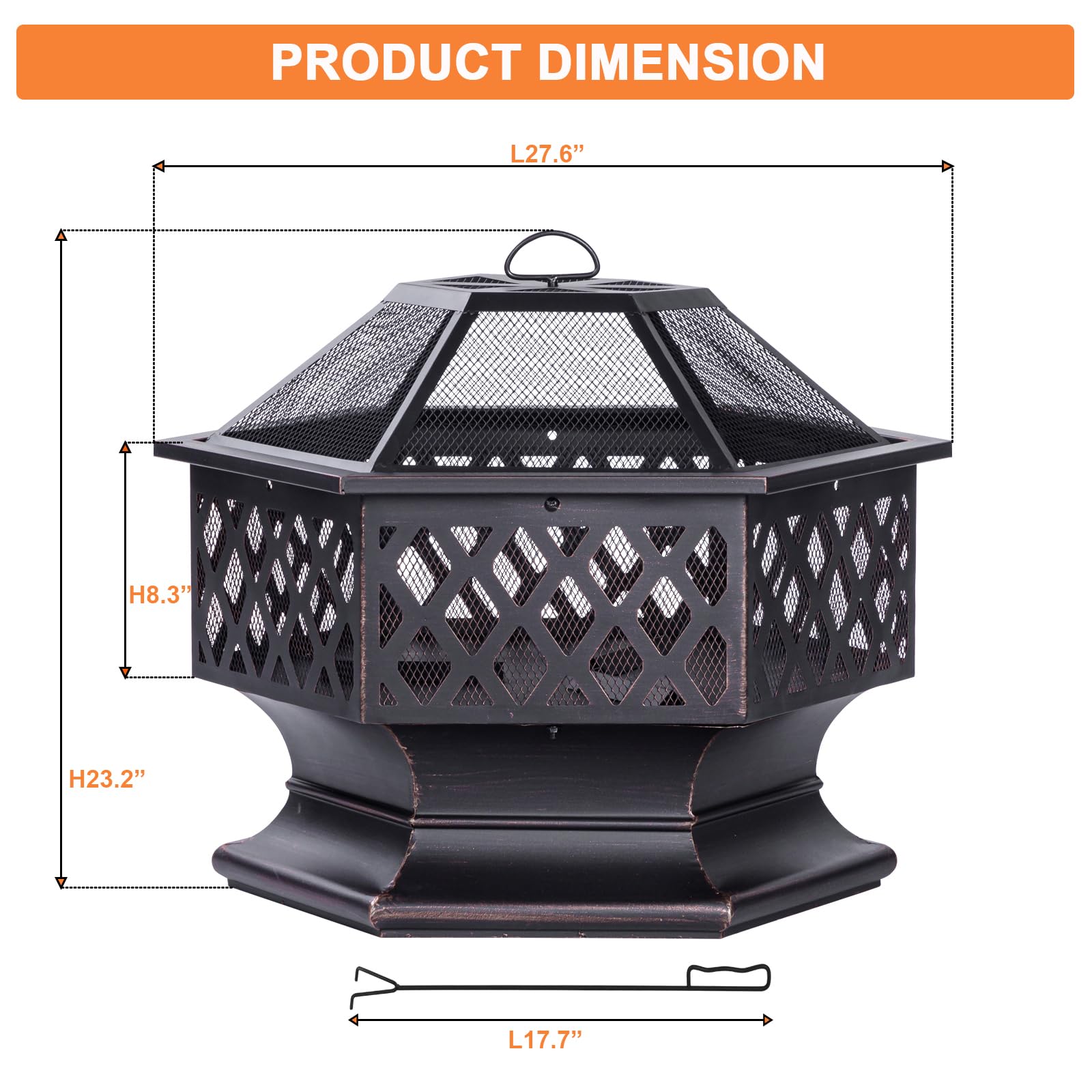 28-Inch Hexagon Outdoor Fire Pit - Wood Burning