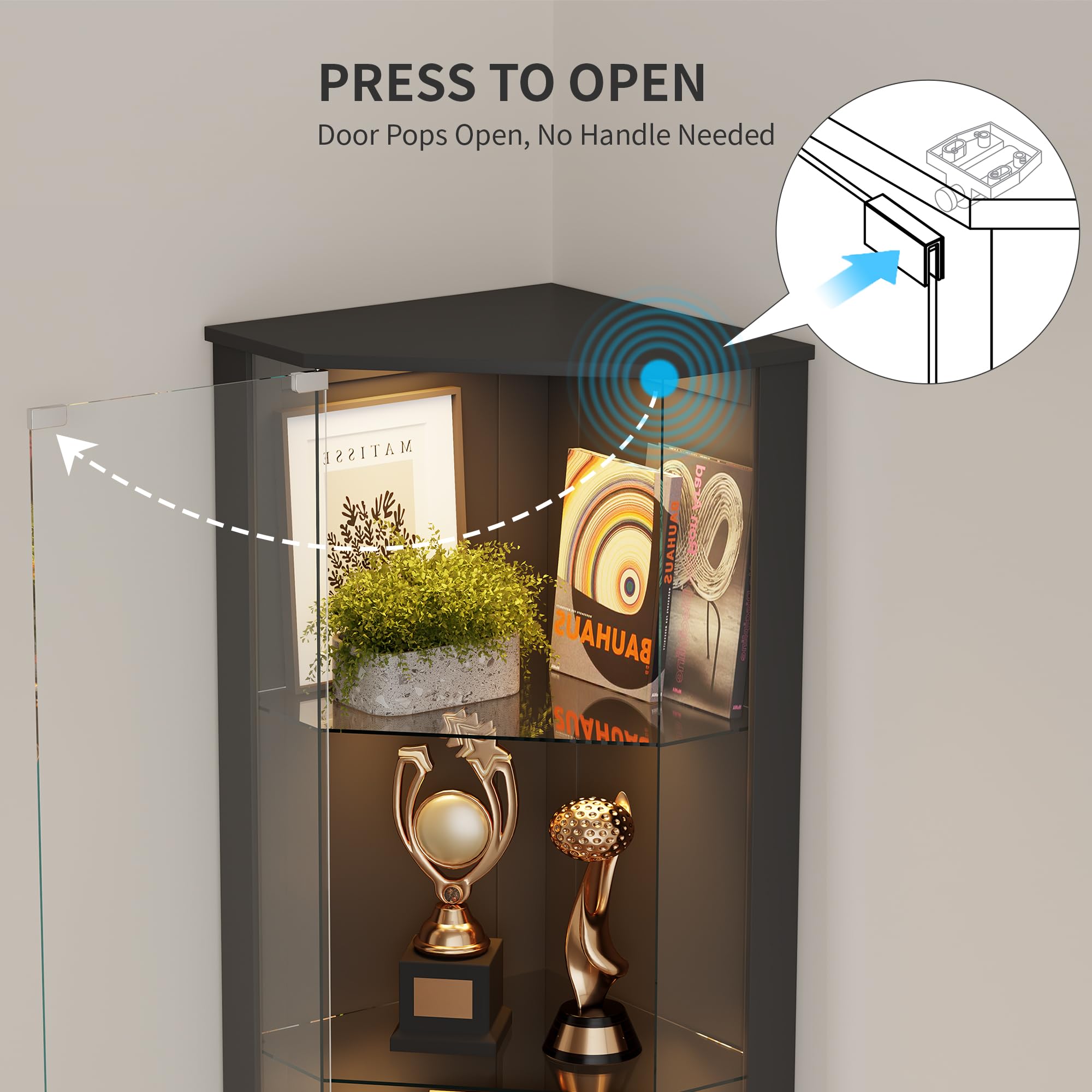 69" Tall Curio Display Cabinet with Glass Door and LED Lights