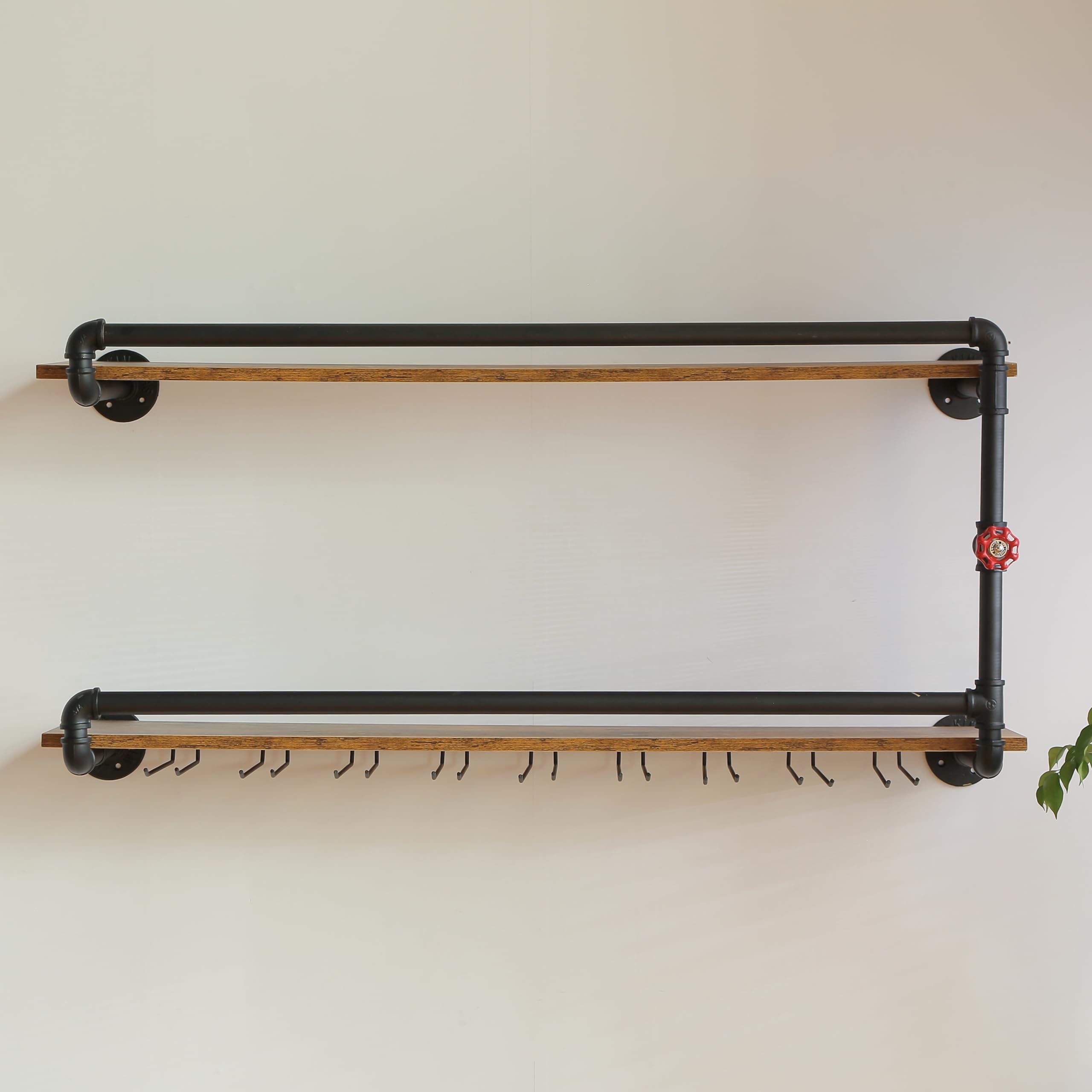 Wall Mounted Wine Rack 2 Tier with Glass Holder
