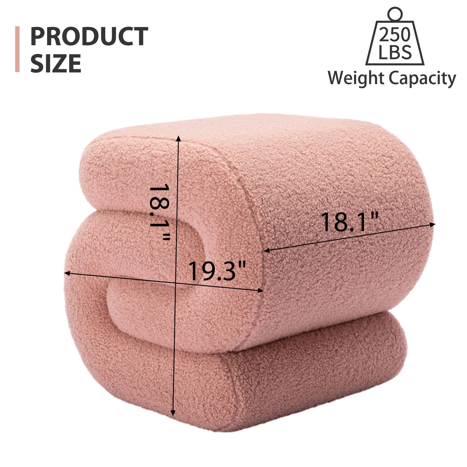 Pink Sherpa Ottoman Stool S-Shaped Vanity Seat